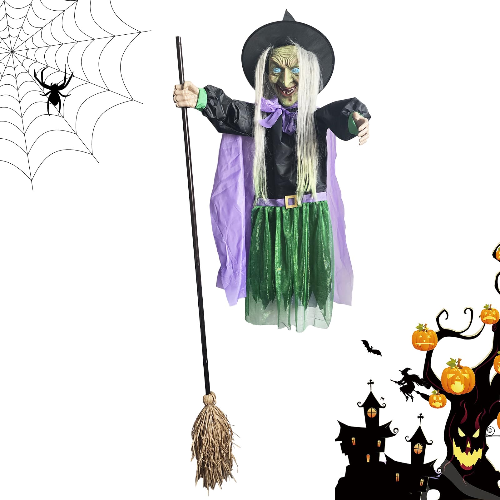 Latająca Ozdoba Na Halloween Dekoracja Świąteczna Nawiedzony Dom Horror | Upiorna Miotła Czarownicy Ozdoby z Podświetlanymi Oczami na Imprezę Nawiedzony Dom Ogród Trawnik Wewnątrz