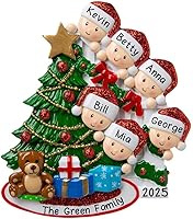 Vista 5 de Adorno personalizado de familia feliz con barandilla para árbol de Navidad, regalo de la mañana de Navidad - Adorno personalizado gratuito