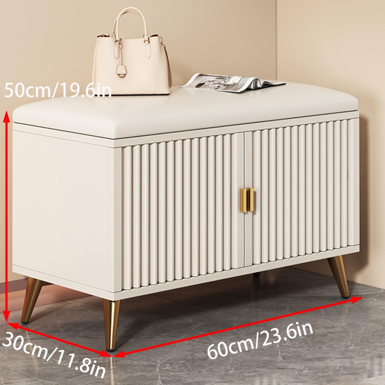 Banco de zapatos multifuncional con puerta, elegante zapatero para entrada, dormitorio y sala de estar, 60 cm, diseño que ahorra espacio