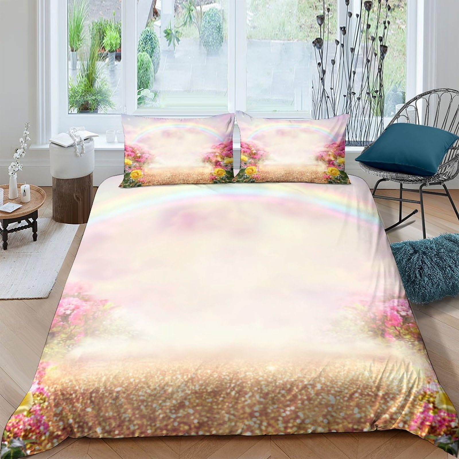 Ctjqhvkz Style-6 3D Printed Dreamy Pastel Sunset Fitted Sheet Microfiber Soft Floral Gold Mattress Cover For Bedroom Decor Single（135X200cm）