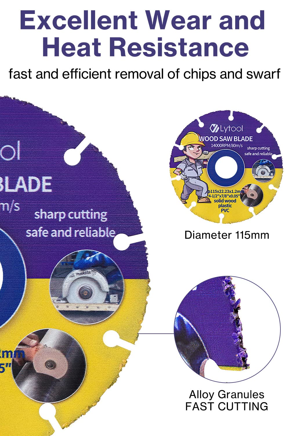 Lytool Woodworking Circular Saw Blade 4-1/2" for Angle Grinder, Wood Cutting Discs7/8 Arbor, Angle Grinder Blades for Wood,Woodworking, PVC, Rubber, Tire Cutting