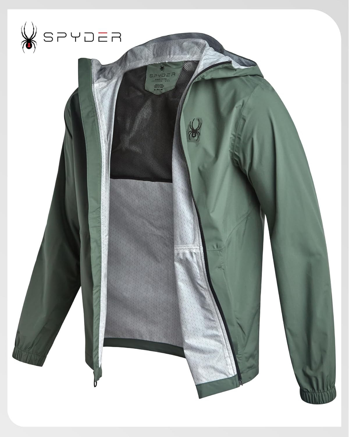 Spyder Mens Rain Jacket - Waterproof Lightweight Hooded Windbreaker, Outerwear Jacket for Golf, Hiking and Outdoor (S-XL)