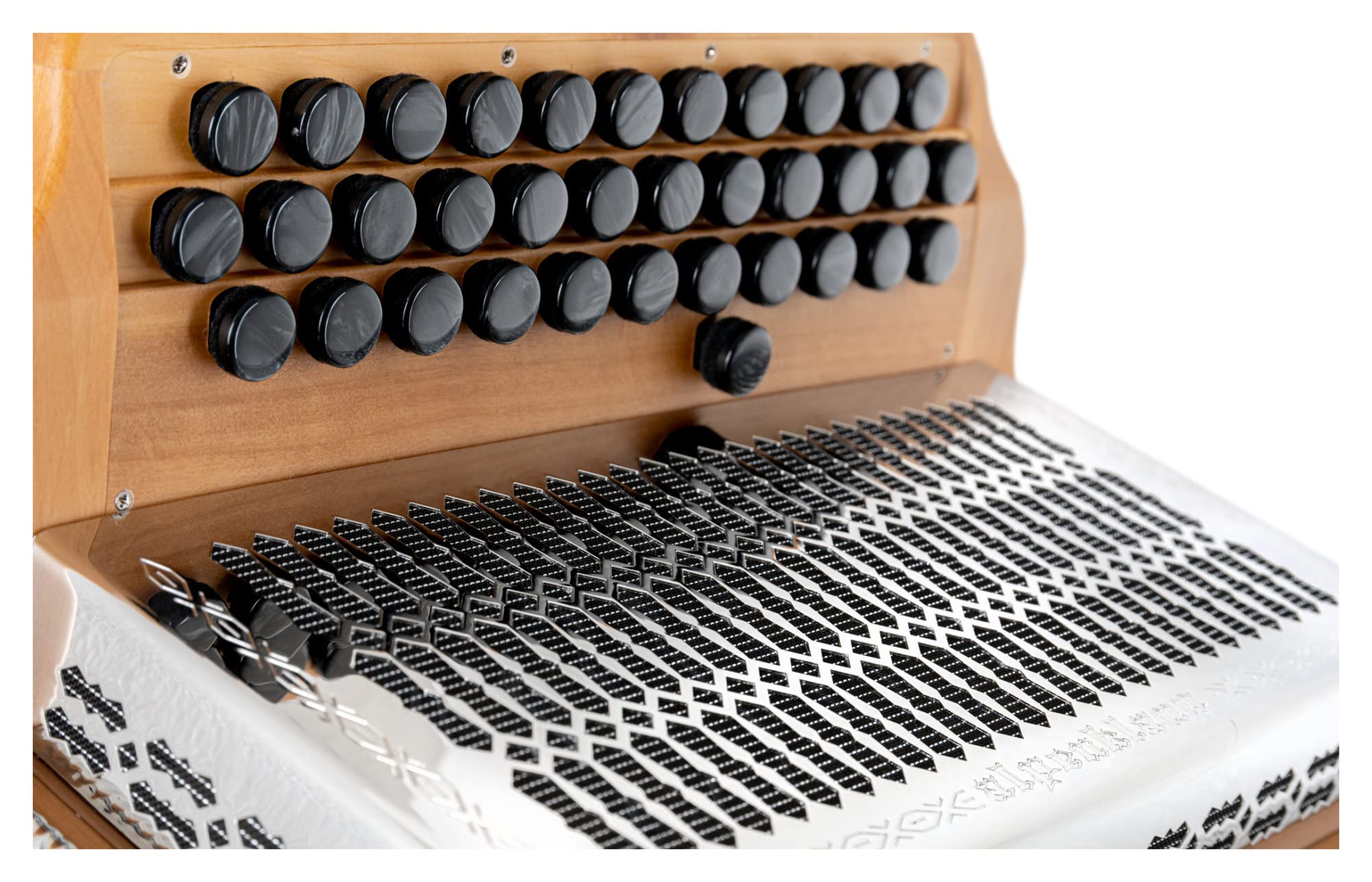 Alpenklang Pro Learn 23 Harmonika B-Es-As - 35 Knopftasten + 1 Zusatzton (3-reihig, 2-chörig) - X-Bass gekoppelt und 6 Helikon-Bässe - inklusive Koffer und Riemen - Buche