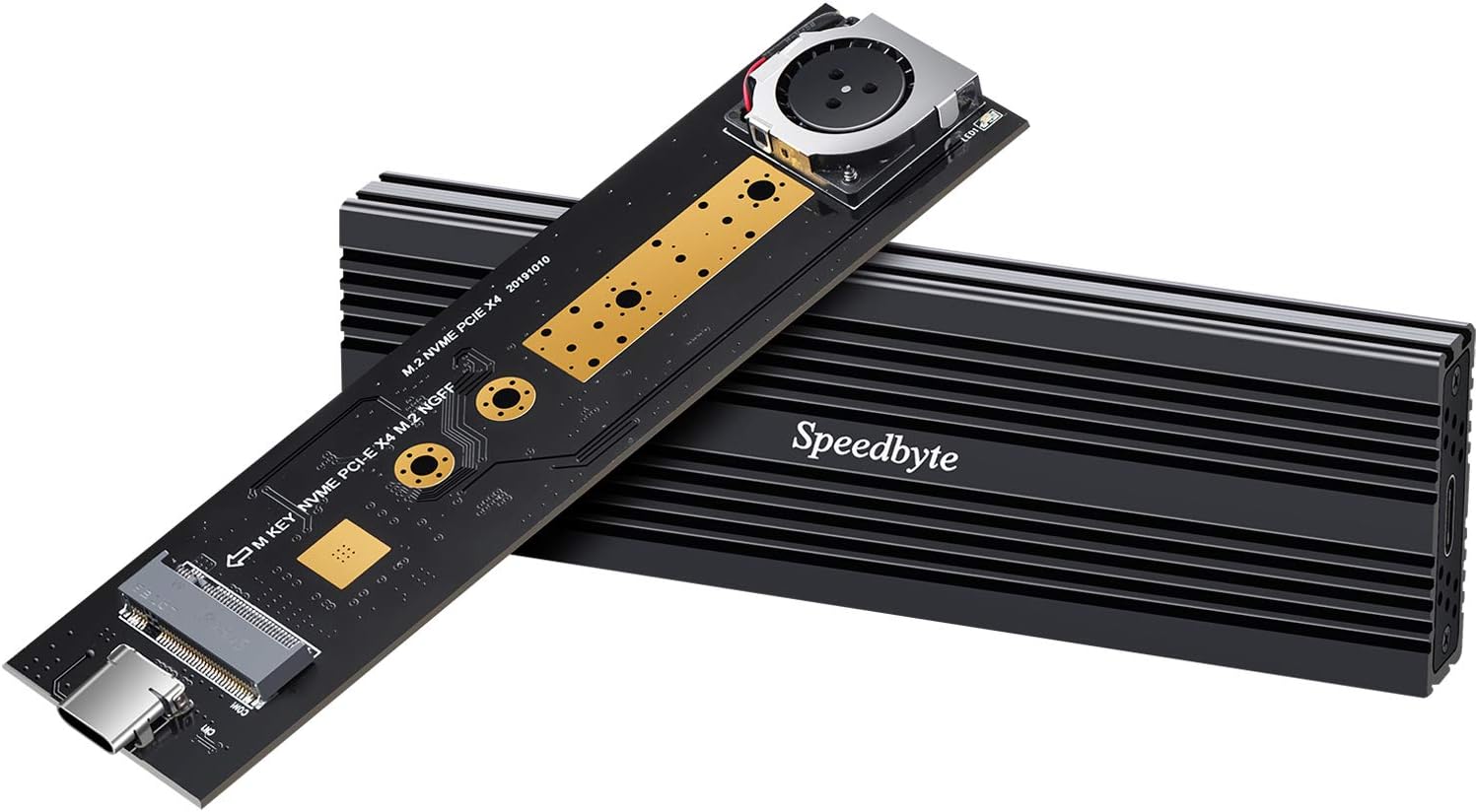 NVMe Enclosure, USB C to M.2 Nvme SSD Enclosure with Built-in Silent Fan Cooler, USB-C and USB 3.0 Cables Compatible with USB 3.1 Gen 2 and Speeds up to 10Gbps (Support M.2 NVMe SSD 2280 2260 2242)