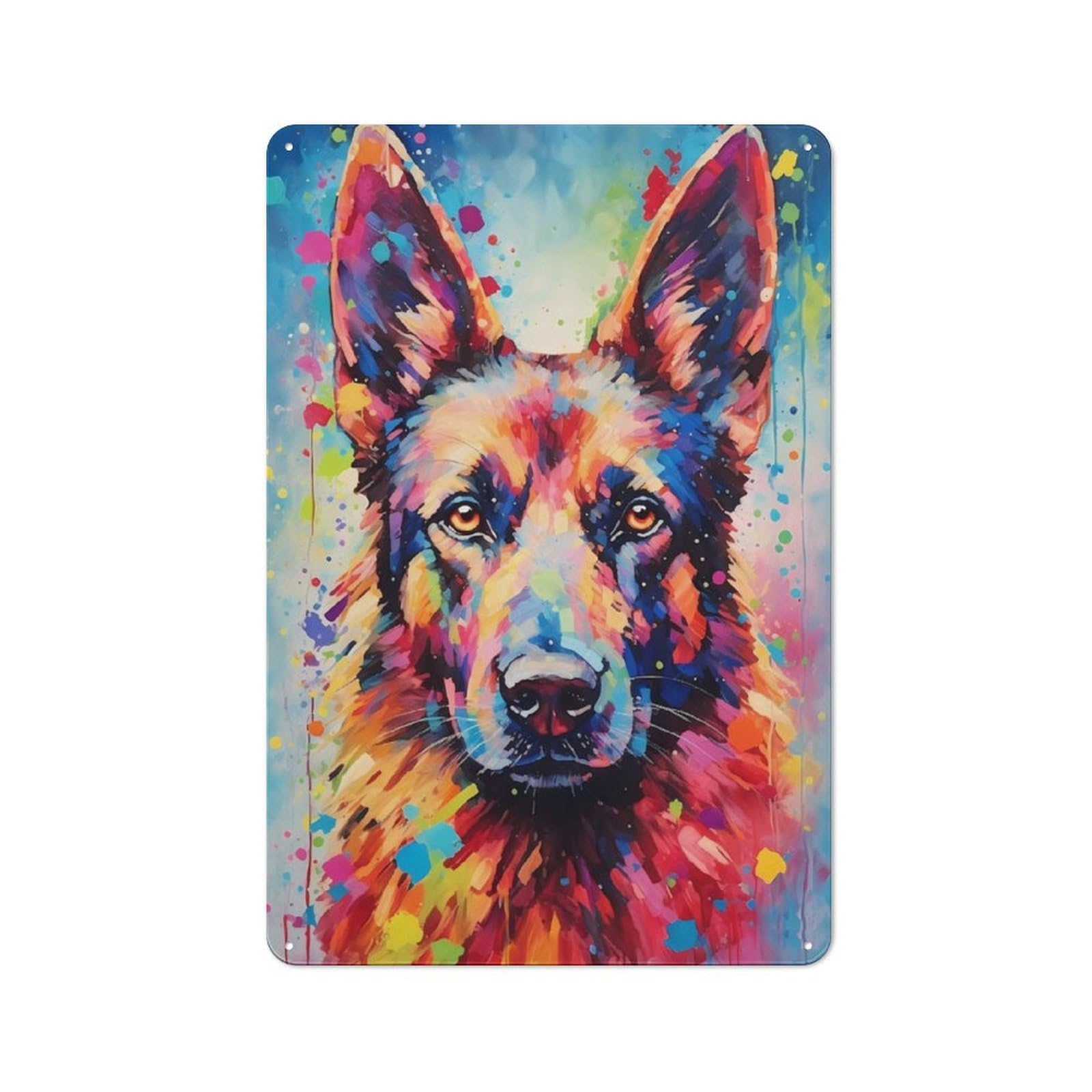 Junmoney German Shepherd Colorful Rustic Tin Wall Plaque 30X20cm For Guest Room Or Hallway, For Garage, Workshop And Man Cave Decoration