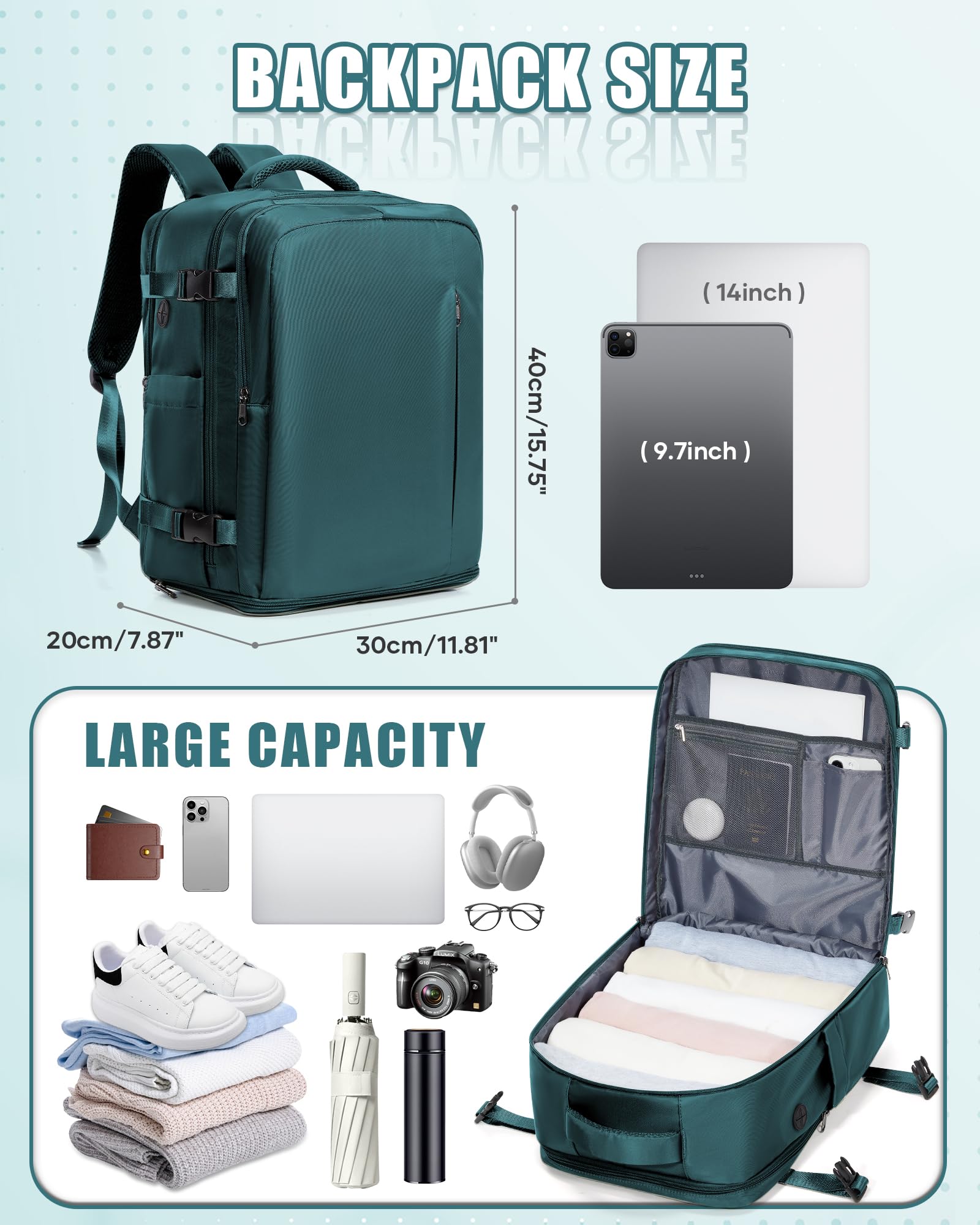 SZLX Zaino Ryanair 40x30x20 Sottovuoto Zaino da Viaggio 40x20x25 Ryanair Wizzair Donna da escursionismo impermeabile Zaino Casual Laptop da 14 Pollici con porta di ricarica USB Scomparto per Scarpe