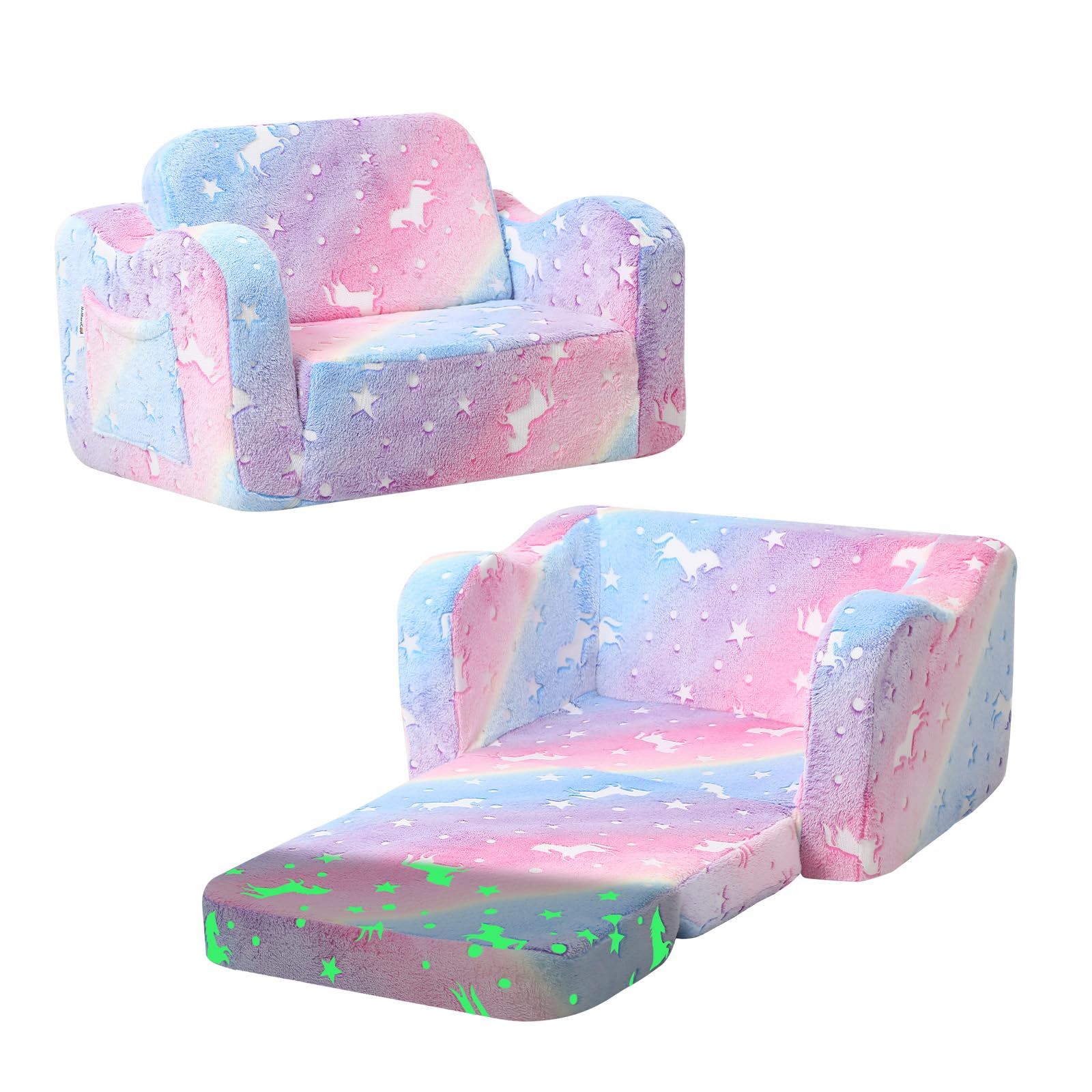MeMoreCool Sofa dziecięca rozkładana, 2 w 1, sofa do spania dla małych dzieci, fotel dziecięcy z funkcją spania, mini kanapa do przytulnego kącika do pokoju dziecięcego, sofa do zabawy dla dziewcząt i