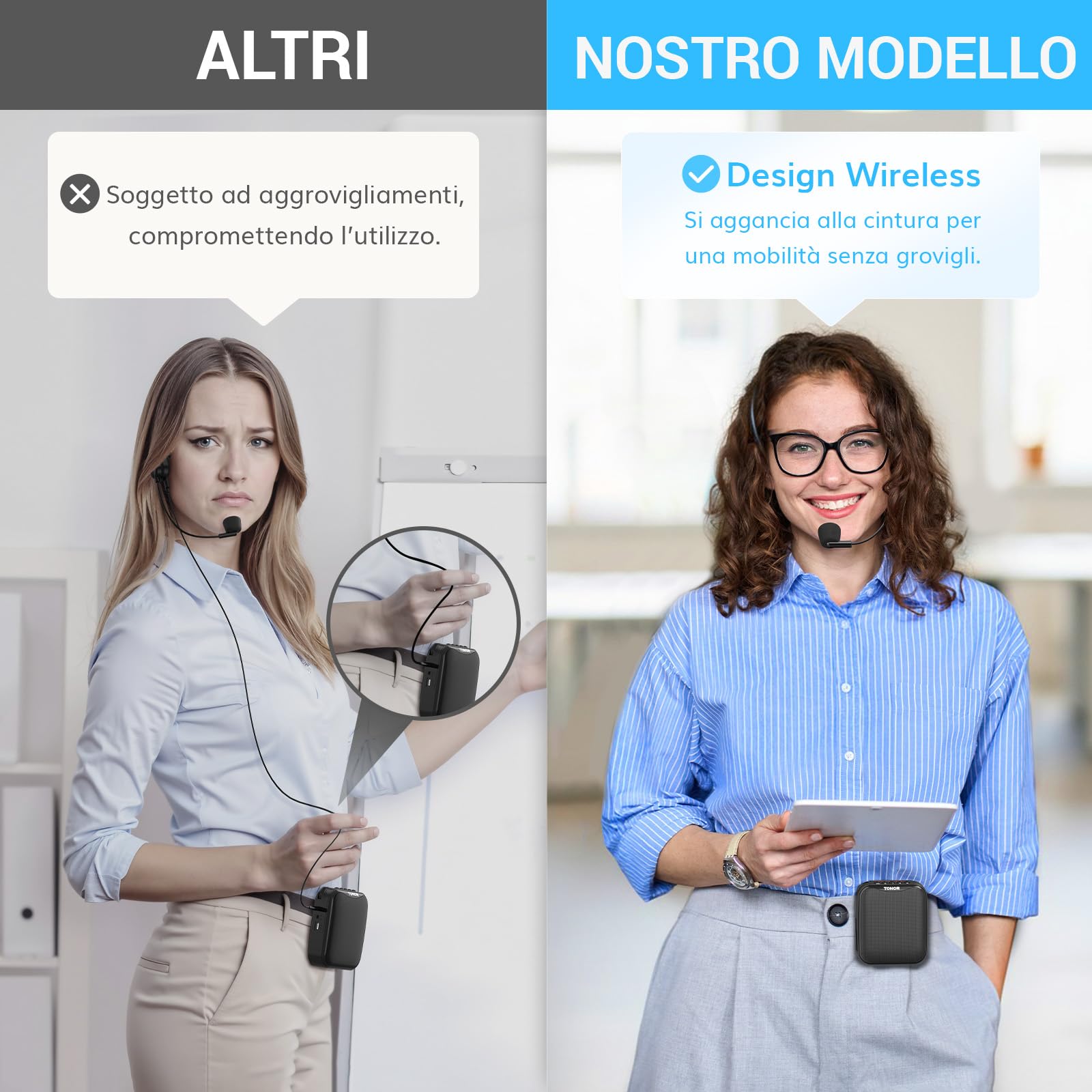 TONOR 15W Amplificatore Vocale Portatile per Insegnanti, Amplificatore Vocale Bluetooth con Microfono per Cuffie Wireless, Sistema PA Ricaricabile per Insegnamento/Istruttori di Fitness/Discorso, 25 M