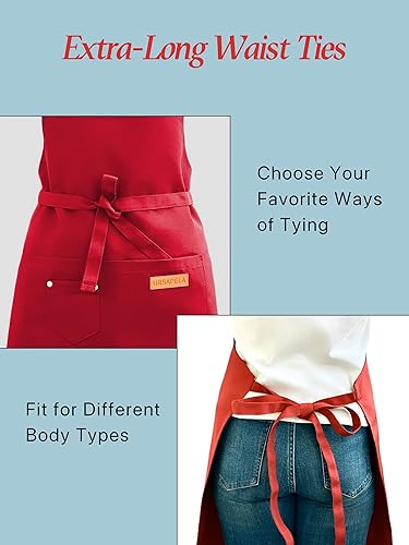 Miniatura 4 de Delantal de trabajo de cocina, resistente al agua, ajustable, grande, unisex, con 3 bolsillos, versátil para mujeres y hombres