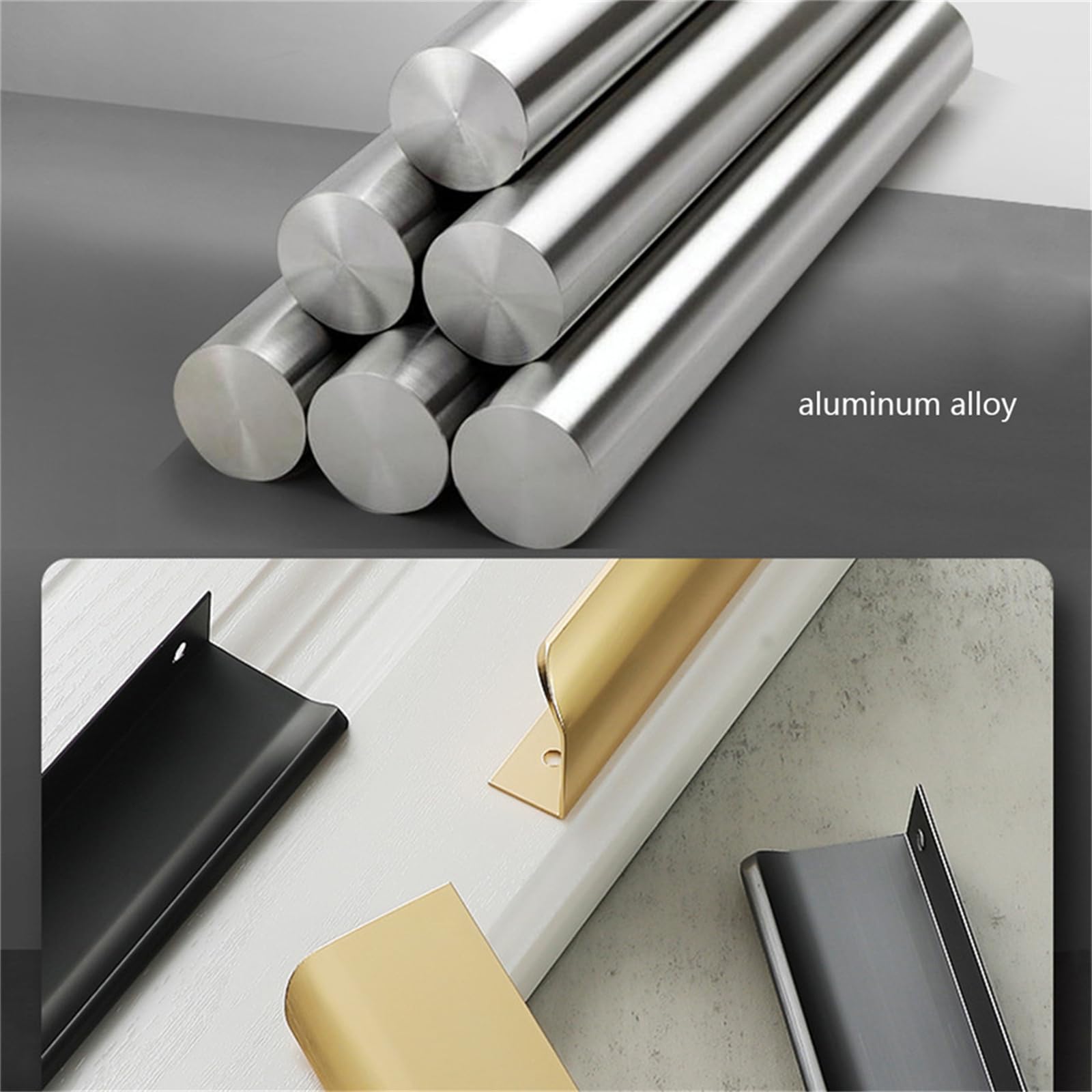 Ukryte uchwyty do szuflad ze stopu aluminium