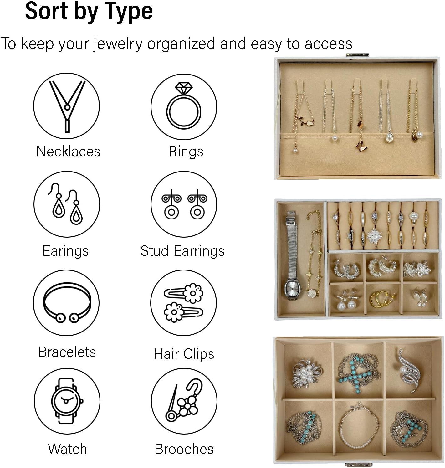 Double Layer Jewelry Box, PU Leather Jewelry Organizer with Lock, Large Capacity for Earrings, Necklaces, Bracelets, Unique Printed Design,Great Gift (Flower)
