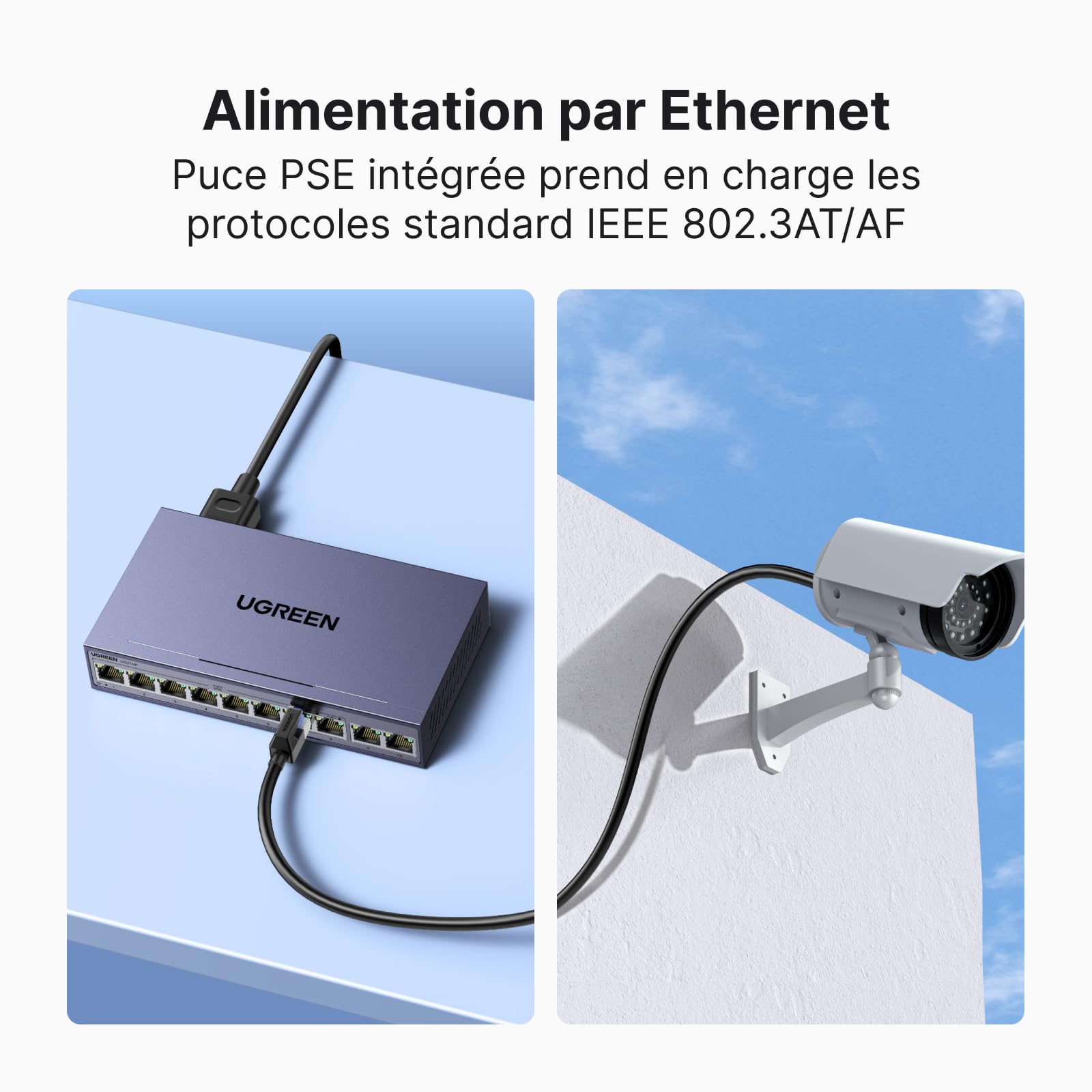 UGREEN Switch Ethernet PoE 10 Ports Gigabit Hub RJ45 8 Ports PoE+ 60W | Multiprise RJ45 Boitier Métal 6KV Protection Contre la Foudre pour Bureau et Maison Compatible avec PC TV Nas Caméra