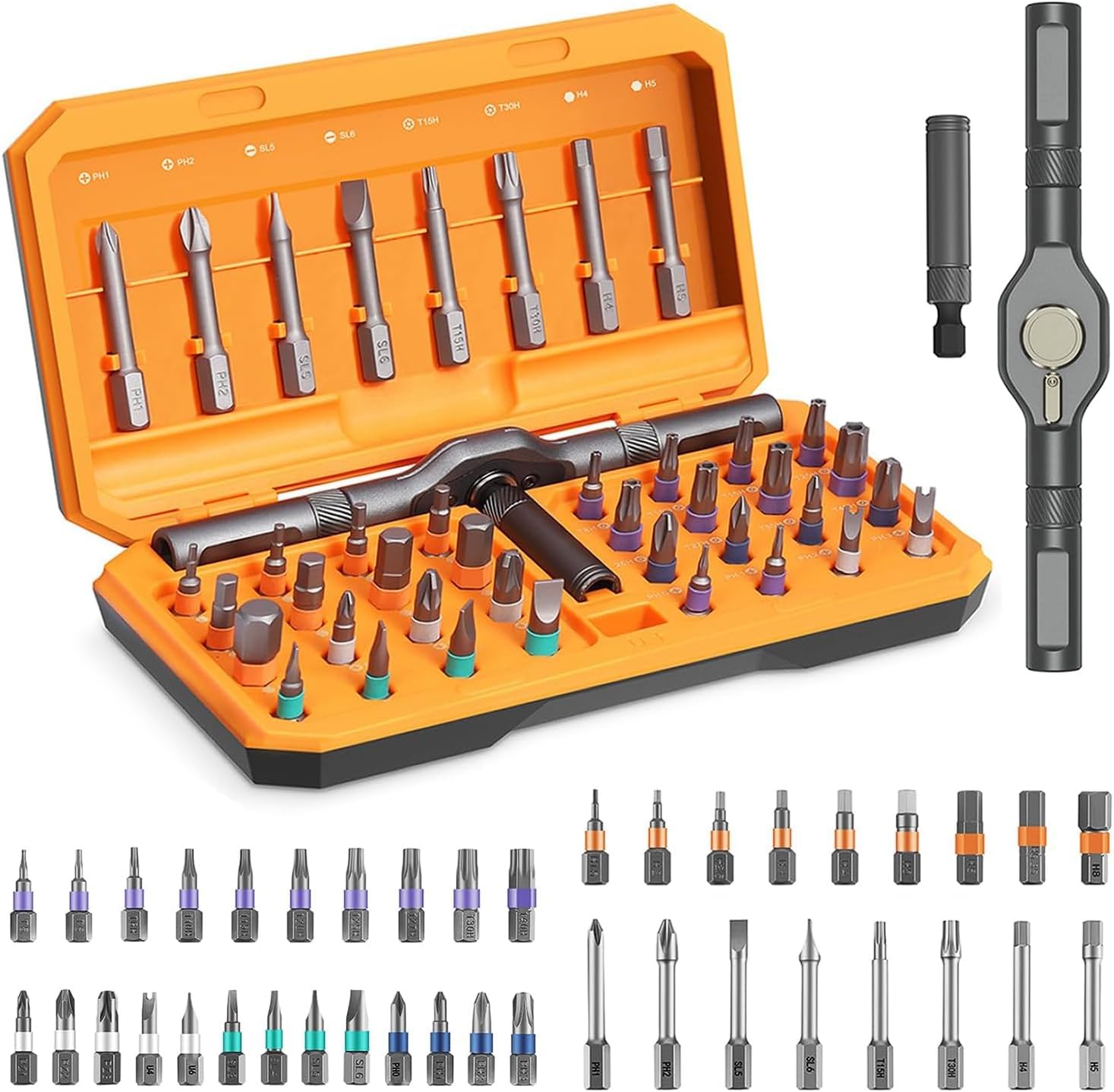ORIA Ratchet Screwdriver Set, 42 in 1 Screwdriver Set with Rotatable Ratchet Handle, Magnetic Repair Tool Kit with 40 PCS Magnetic Precision Bits, Storage Case, for Appliances - Orange