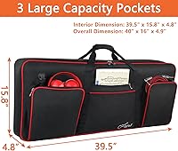 Vista 2 de SNIGJAT Funda para teclado de 61 teclas, funda suave para piano con algodón de 0.32 pulgadas, bolsa para teclado de 61 teclas con asa y correas