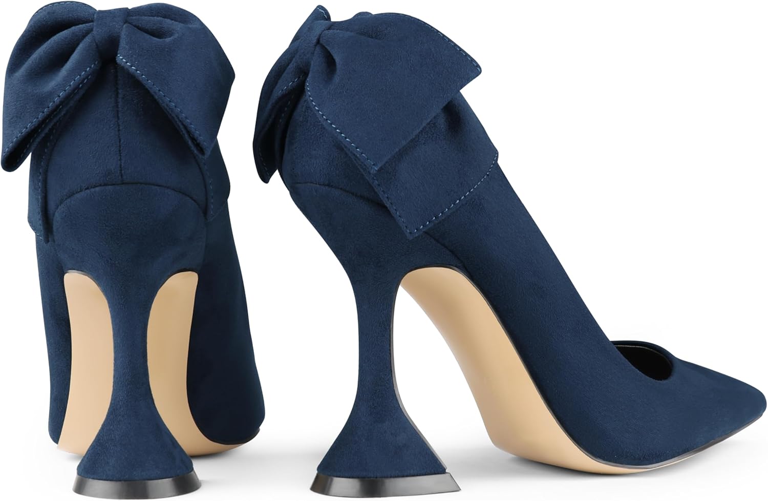 Zzheels Women's 3.74" Bow Pumps Pointed Toe Triangle Heel Pump Wedding Shoes - Image 6