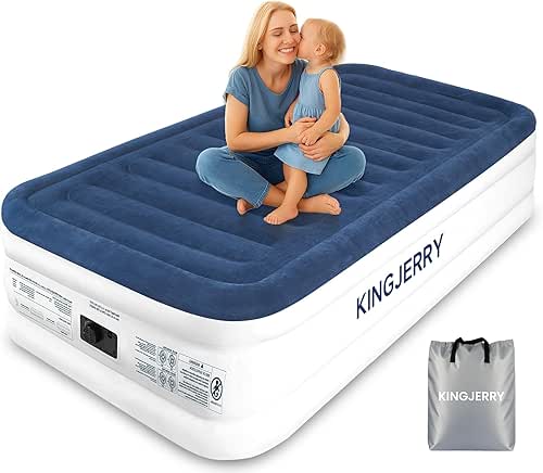 KINGJERRY Twin XL Air Mattress with Built-in Pump, 18" Raised