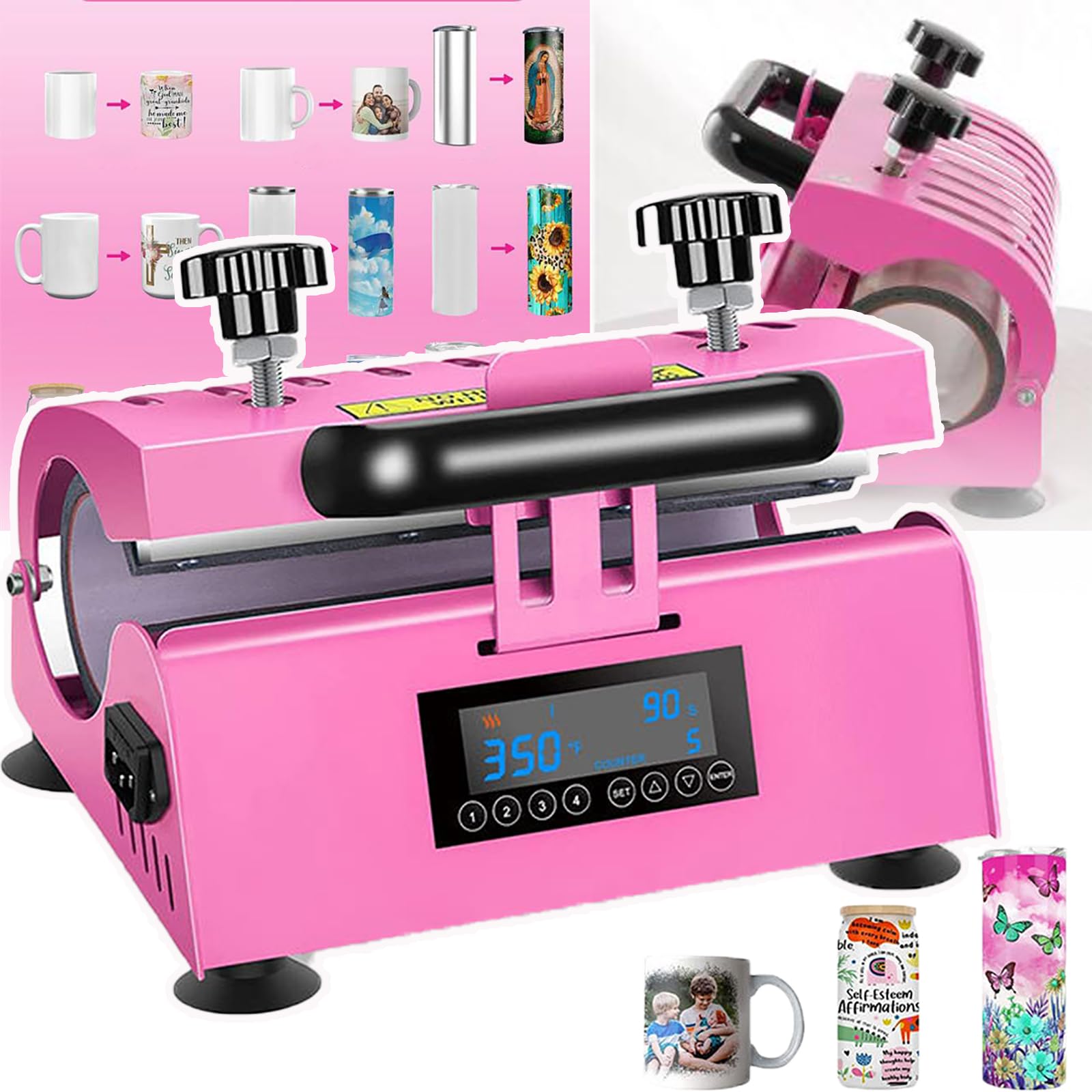 Presse à chaud pour tasses 500W avec contrôle LCD et minuterie jusqu'à 999s