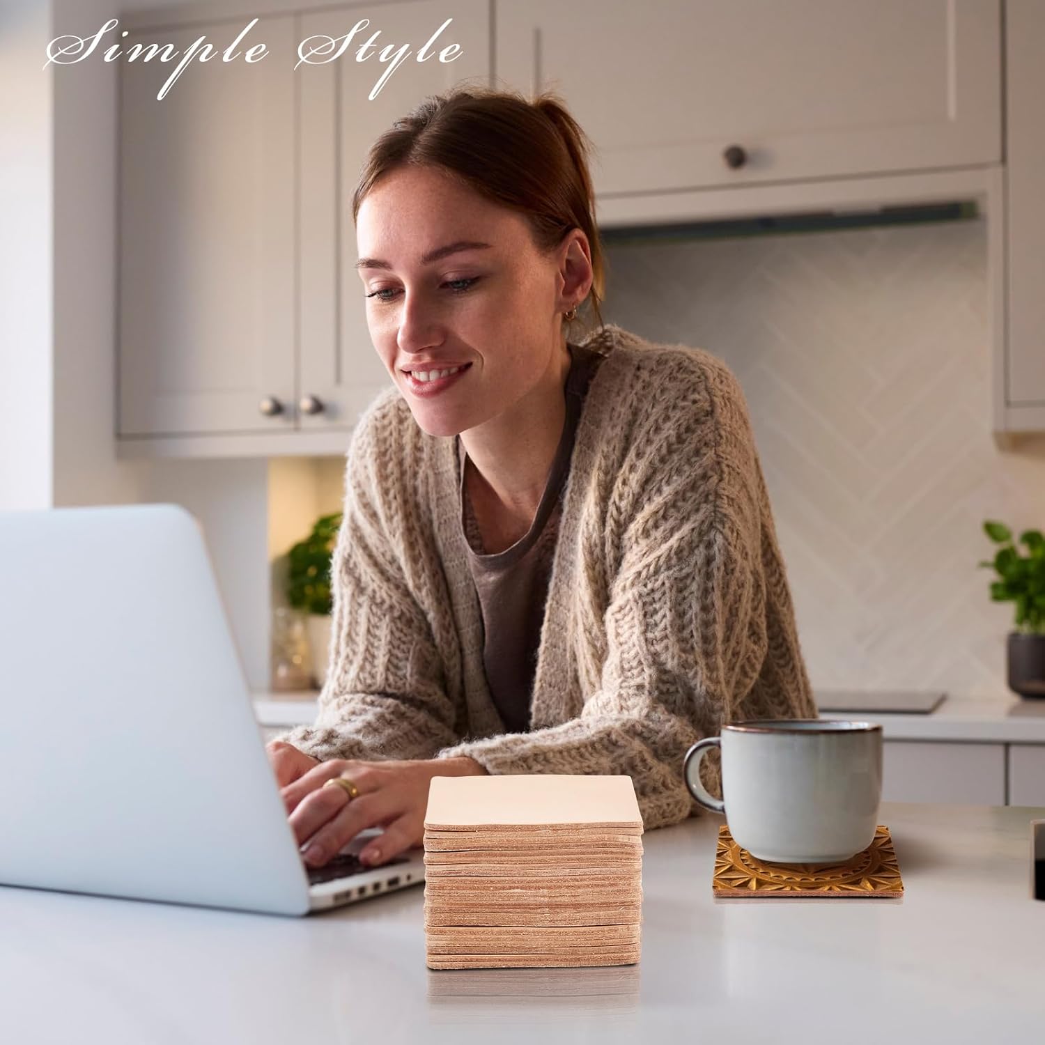 Bulyoou 50 Pack 4" Square Veg Tan Leather Crafts Tooling Vegetable Leather for Coasters Tooling Stamping Carving Dyeing Laser Embossing, Thickness 3.2 mm