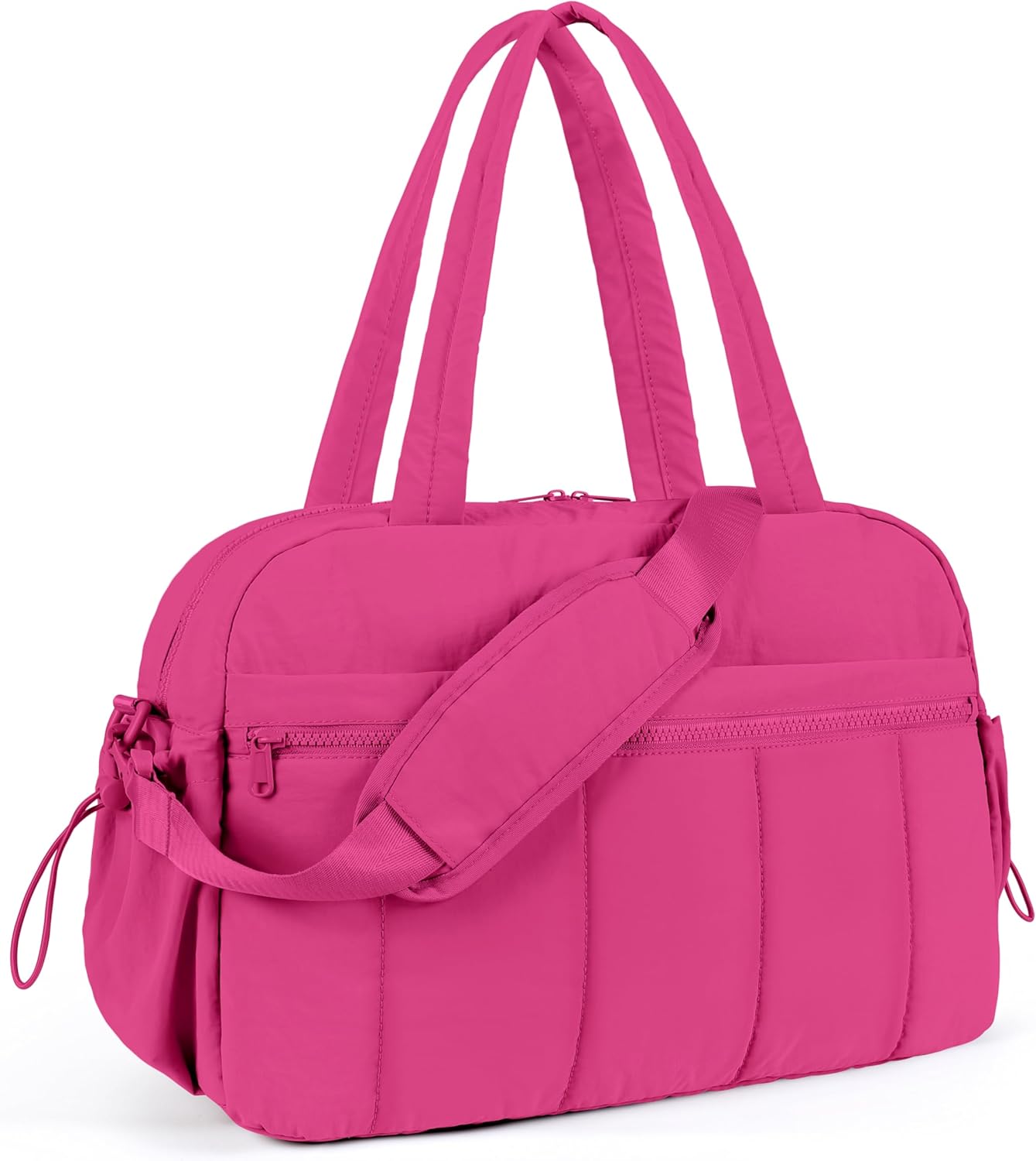 Lightweight Travel Duffle Bag for Women, Quilted Puffy Weekender with Wet Pocket for Gym, Overnight, Personal Item Carry On, Rose Red