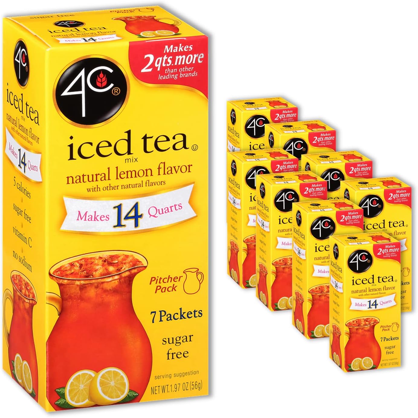 4C Pitcher Packs, Iced Tea 8 Pack, Makes 14 Quarts, Sugar Free Powder Drink Mix, Refreshing Water Flavorings, Makes 2 Quarts