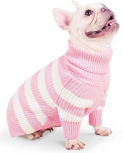 Miniatura 1 de Suéter para perro, suéteres de invierno para perros pequeños y medianos, suéter clásico a rayas de cuello alto, ropa para perro, traje de punto para