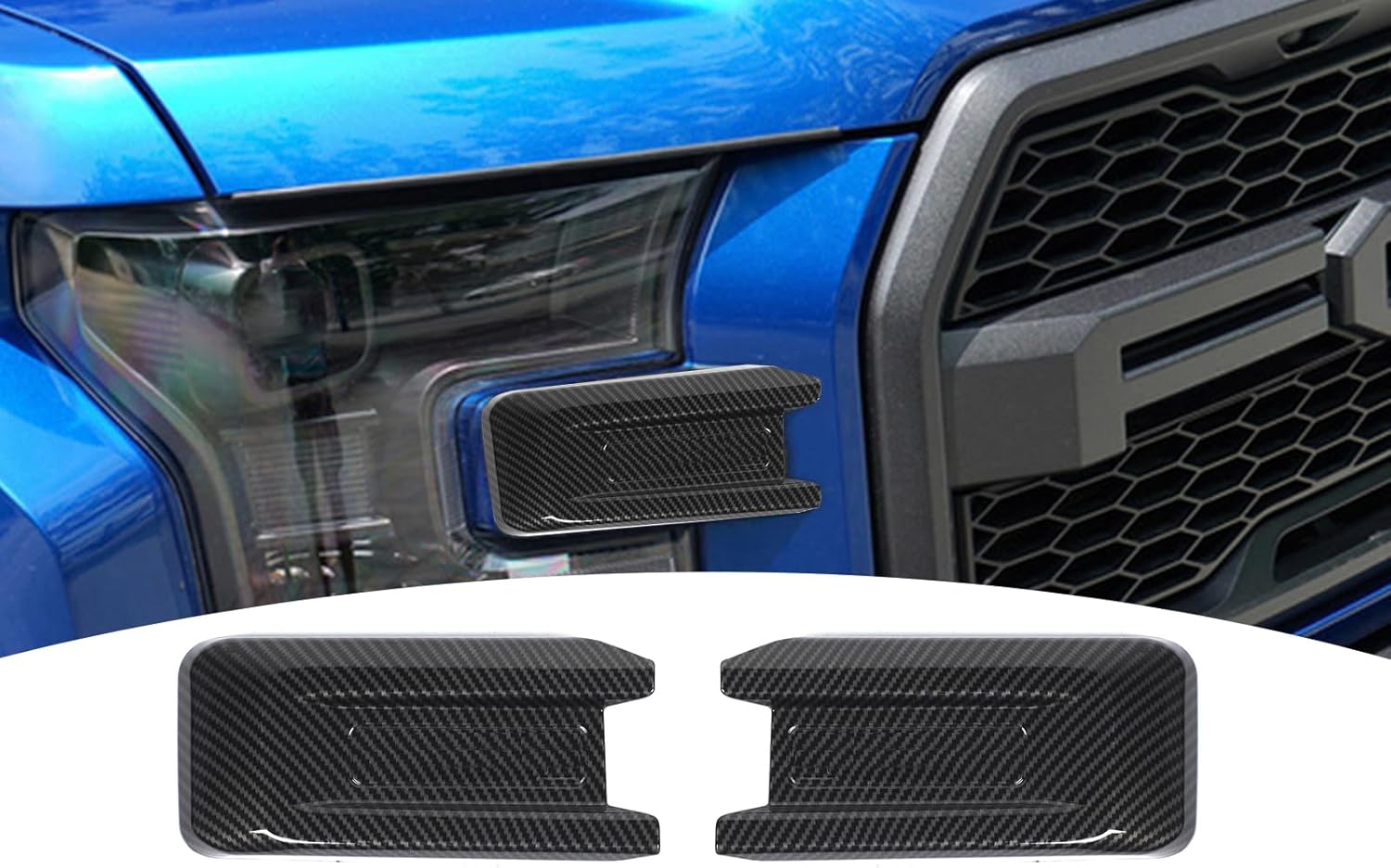 for F150 Raptor Front Bumper Trim Cover Fit for Ford F150 Raptor 2015-2020 Black Carbon Fiber Exterior Accessories 2pcs