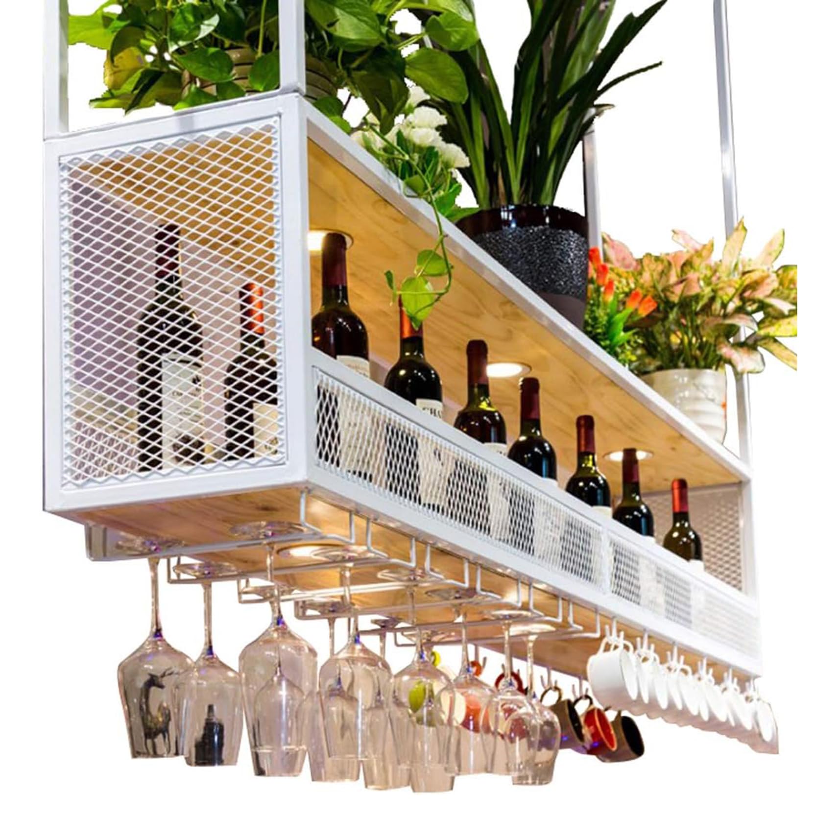 Porte-Vin Suspendu en Métal pour Cuisine Moderne avec Casier à Vin au Plafond de 100cm de Large
