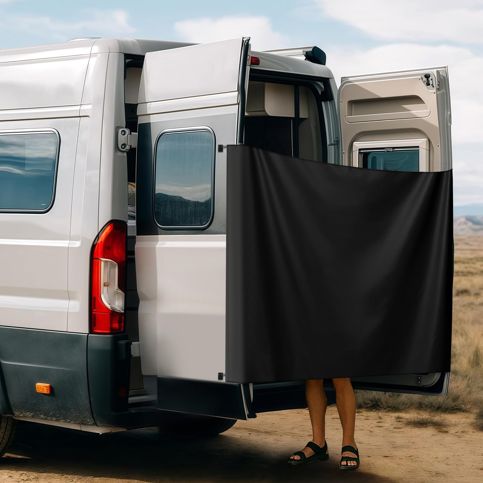 Schwarzer Duschvorhang für Wohnmobile, LKW, Wohnmobil, Hecktür, für Mercedes-Benz Sprinter, Ford Transit, Ram Promaster Vans Quick Hooks Installation, Sichtschutz