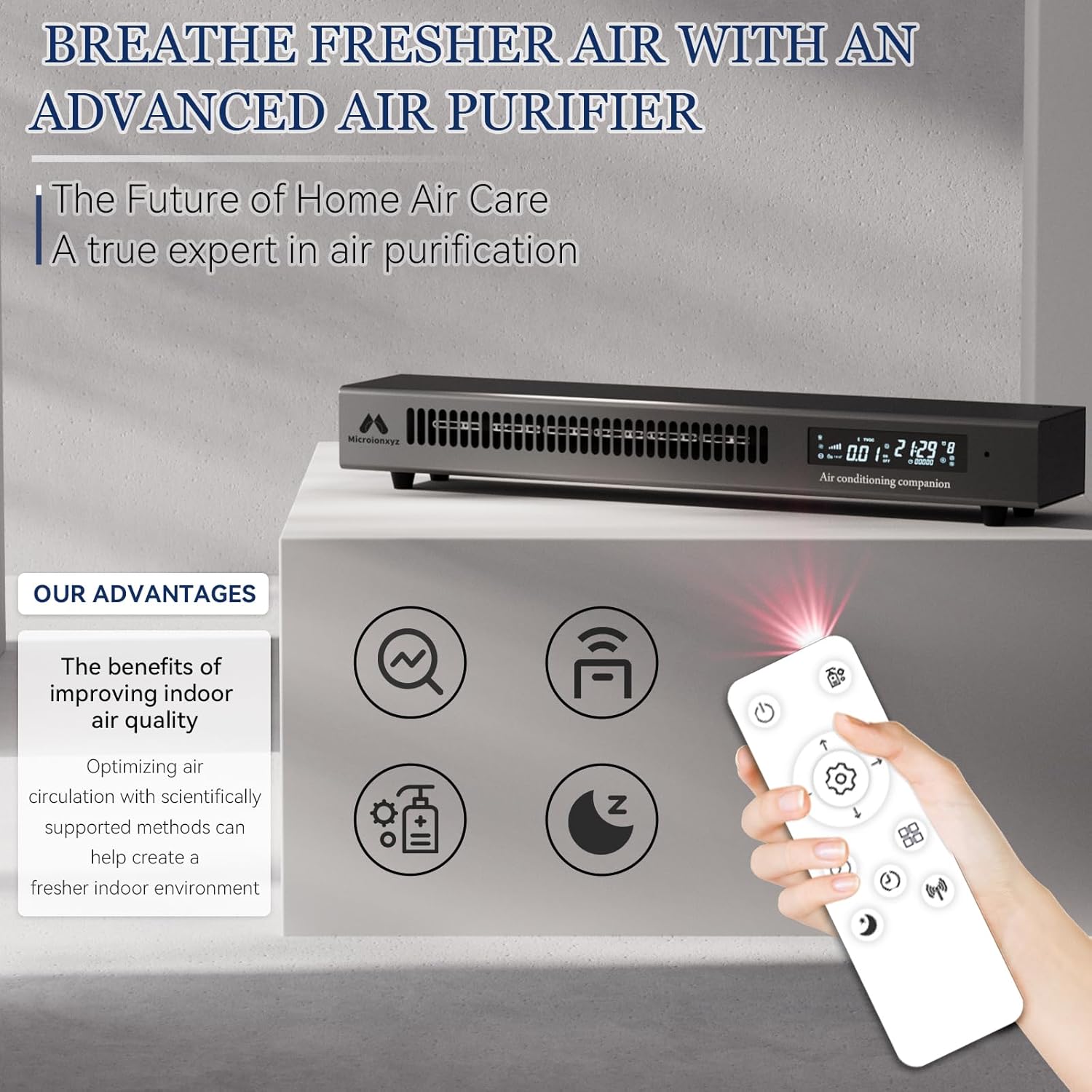 Ionic Air Purifier, Unique Metal Design, CADR 310m³/h, 80㎡ Coverage, No Consumables, Energy-Efficient, Quiet Operation, Suitable for Home and Office
