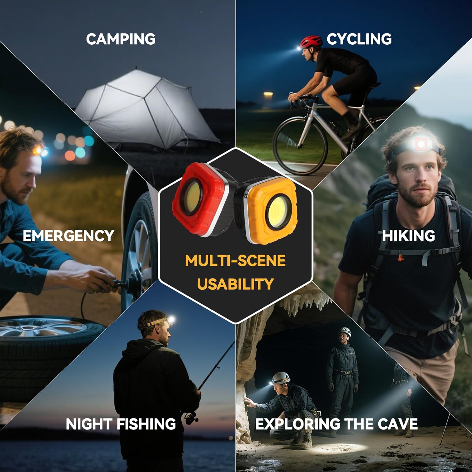 LED Headlamp Rechargeable COB Flashlight 2-Pack, Red and Yellow, 1000 Lumens Headlamps, 8 Lighting Modes, Waterproof, Magnetic Working Light, Outdoor Hiking