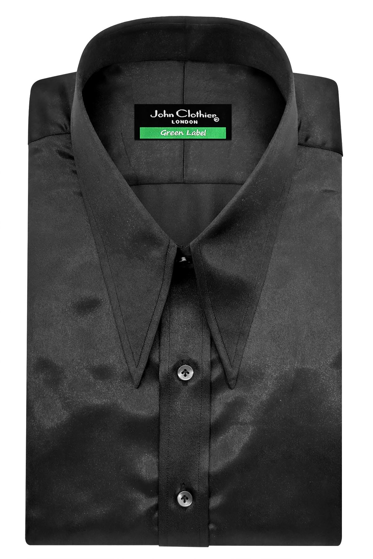 John Clothier Shiny Silky Vintage Long Point Spear Collar Shirt Retro 1970's Disco Era Style Long Sleeves Satin Party Wear