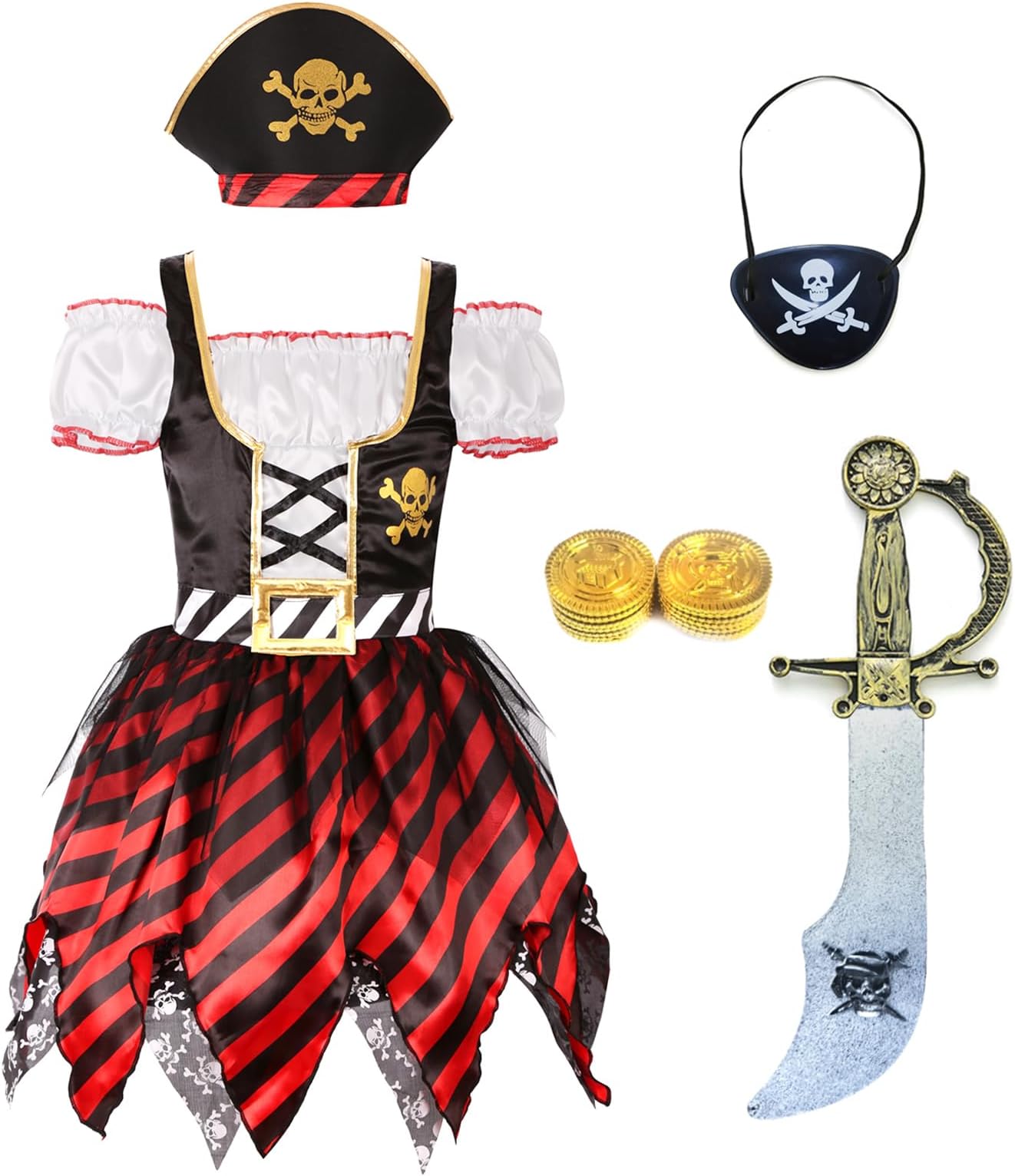 Simplecc Girl Pirate Princess Costume Halloween Party Dress Up (9-11 Years)