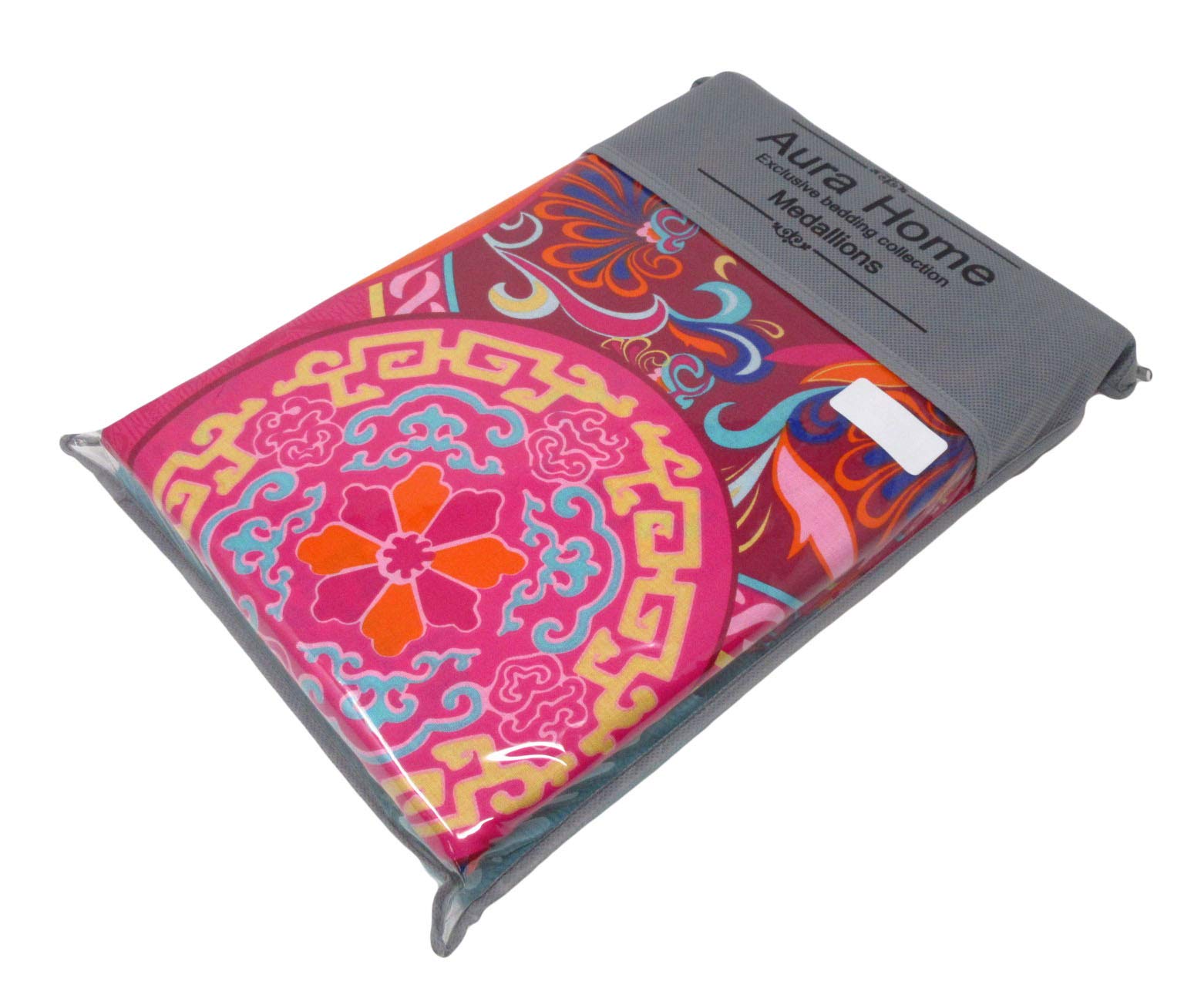 Aurahome Red Cotton-Rich Medallions Duvet Quilt Cover And Pillowcase Bedding Set (Single) Bohemia Exotic Patterns Design, Bright Pink