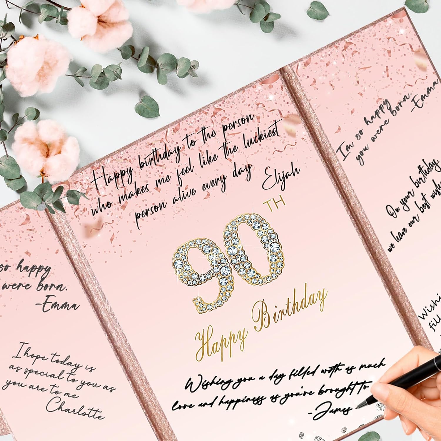 Crenics Rose Gold 90th Birthday Decorations, 90th Birthday Signature Book