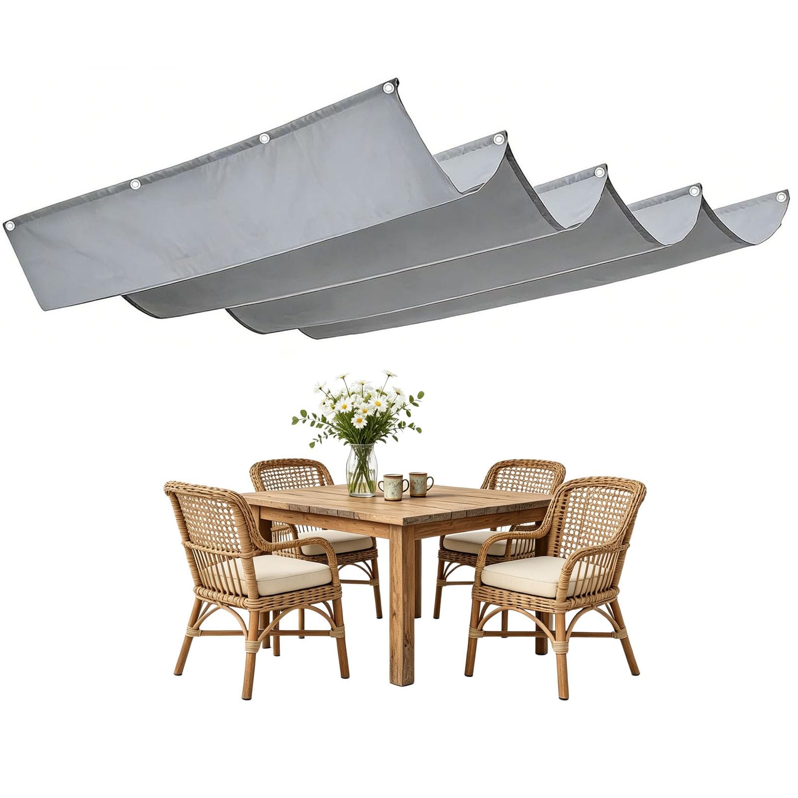 Voile ombrage rétractable vague 1.1x1.5m gris clair en PES