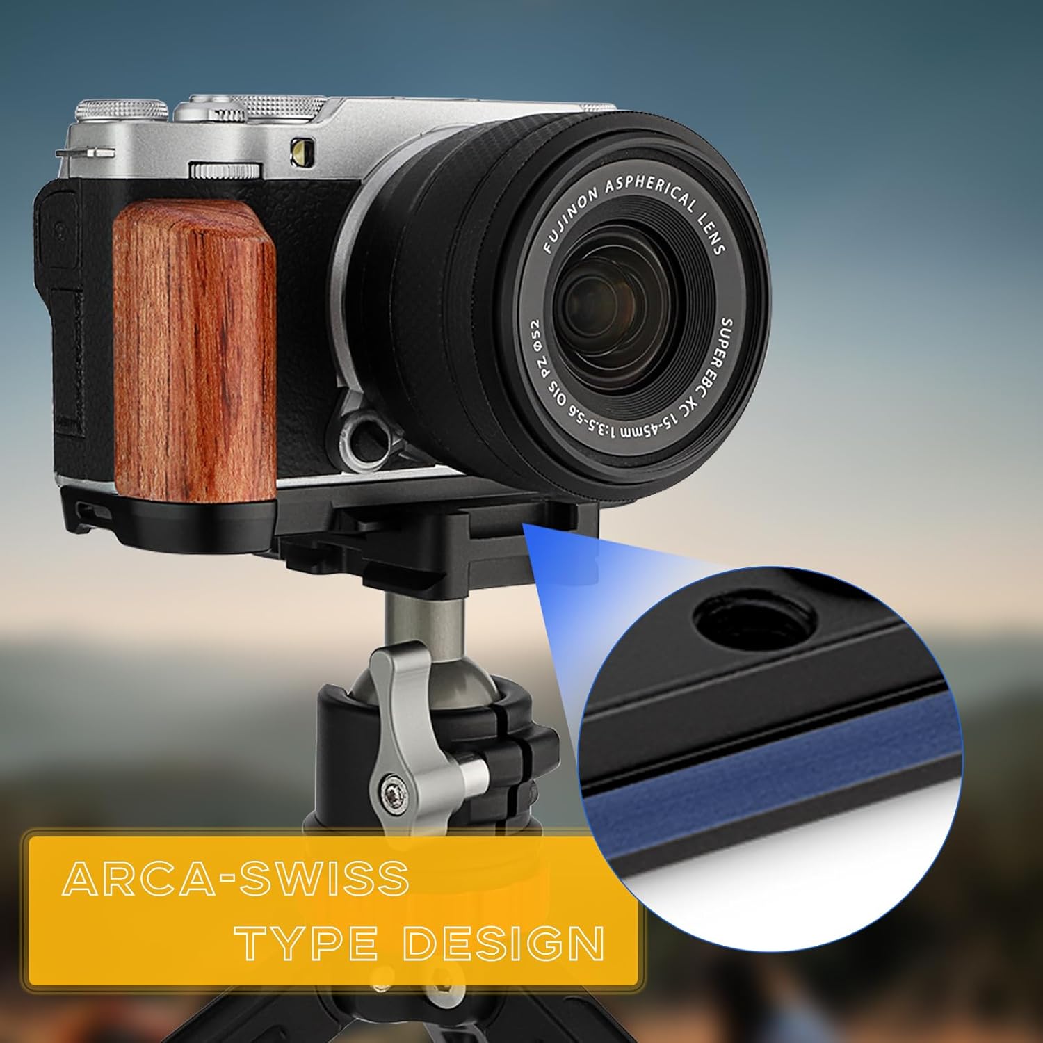 Leftfoto xm5 Ergonomic Retro Handgrip L-Shape Bracket with Rose Wooden Grip for Fujifilm X-M5 Camera,with Built-in Bottom Arca Quick Release Plate
