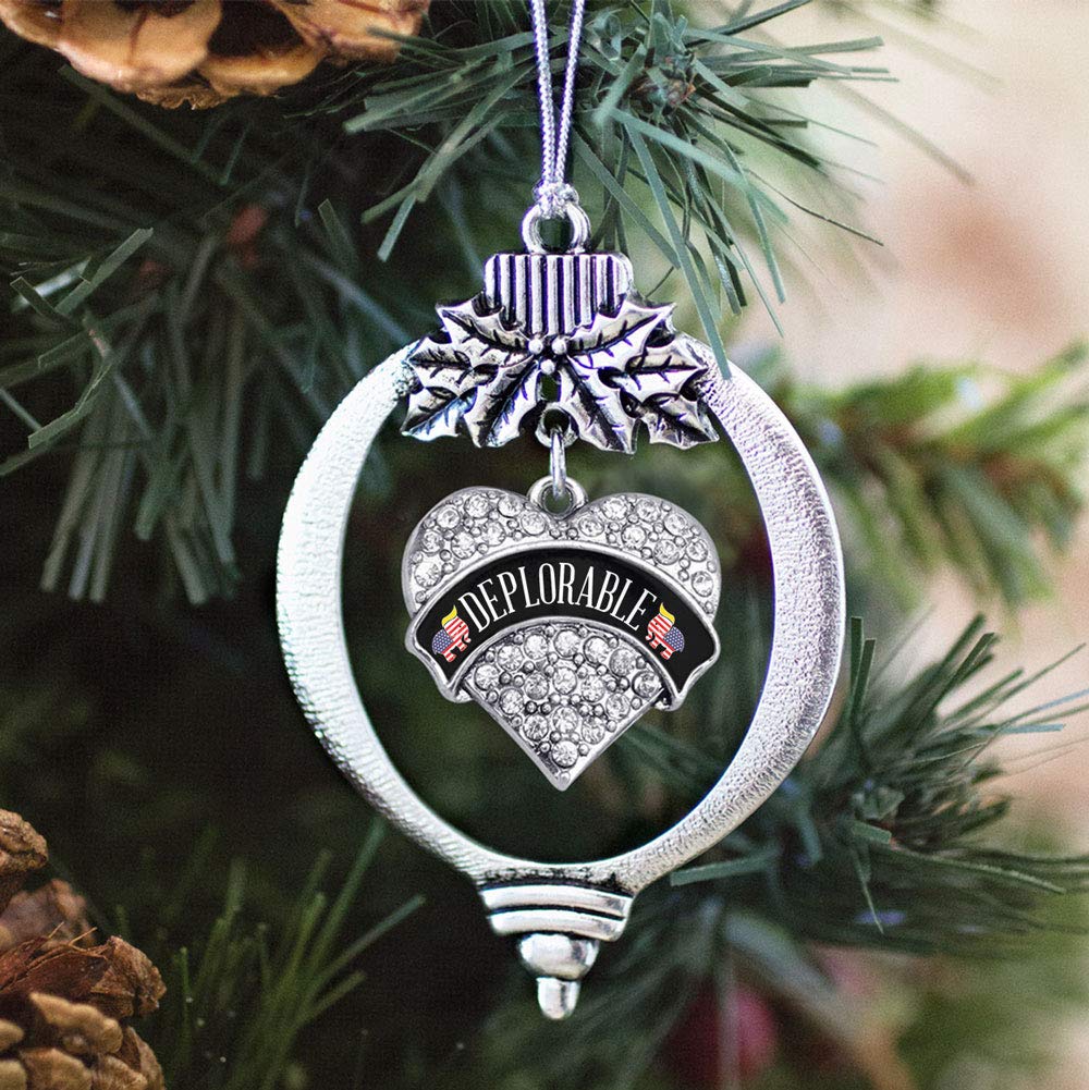 Inspired Silver - Deplorable - Silver Christmas Ornament - Pave Heart Charm Christmas Tree Ornament with Cubic Zirconia - Holiday Hanging Decoration