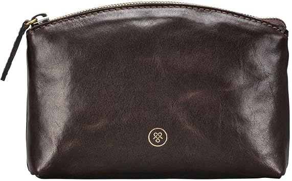 Maxwell Scott - Womens Luxury Leather Small Cosmetic Makeup Bag - Handmade from Premium Hides - The Chia Dark Brown