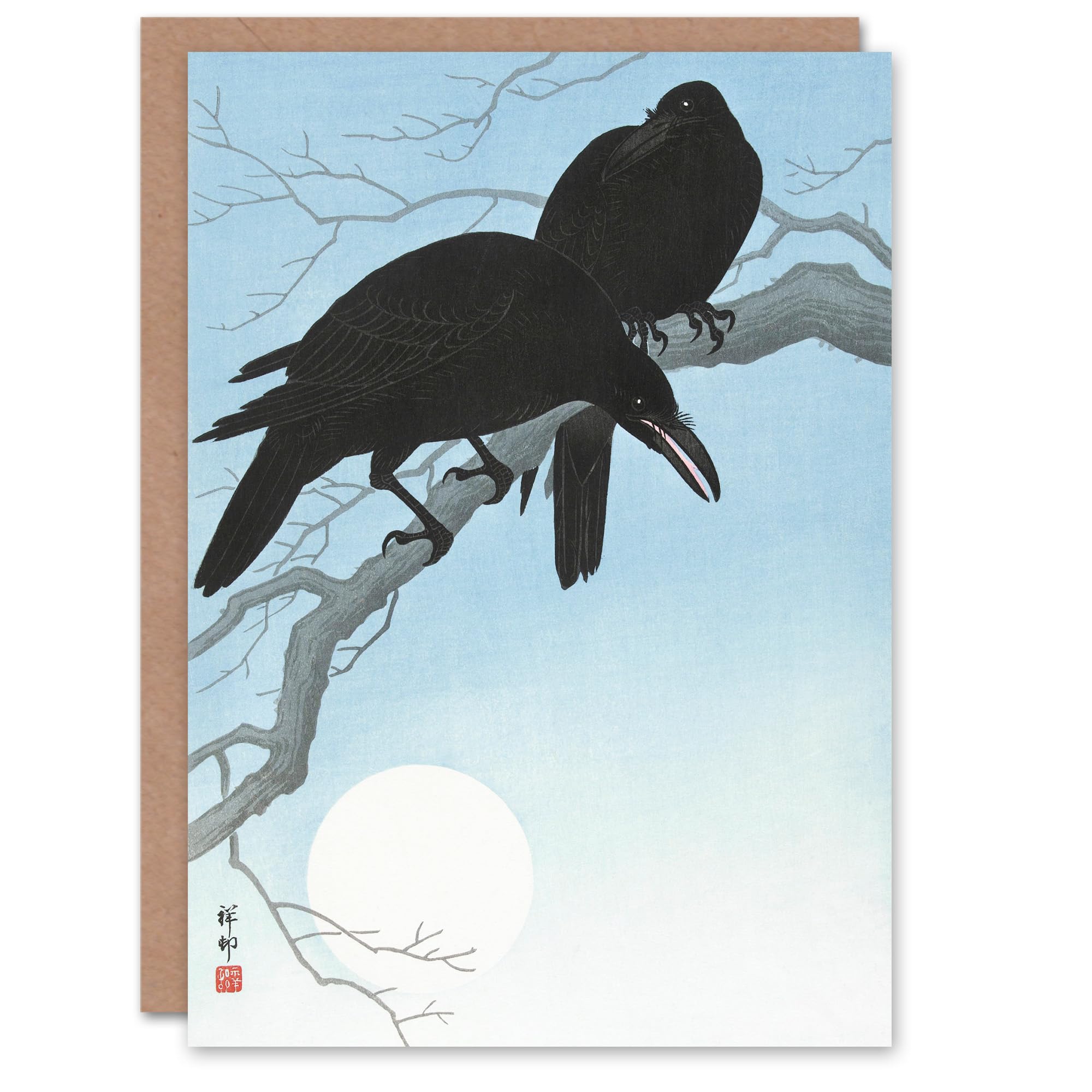 Artery8 Ohara Koson Japanese Art Card Two Crows On A Tree Branch