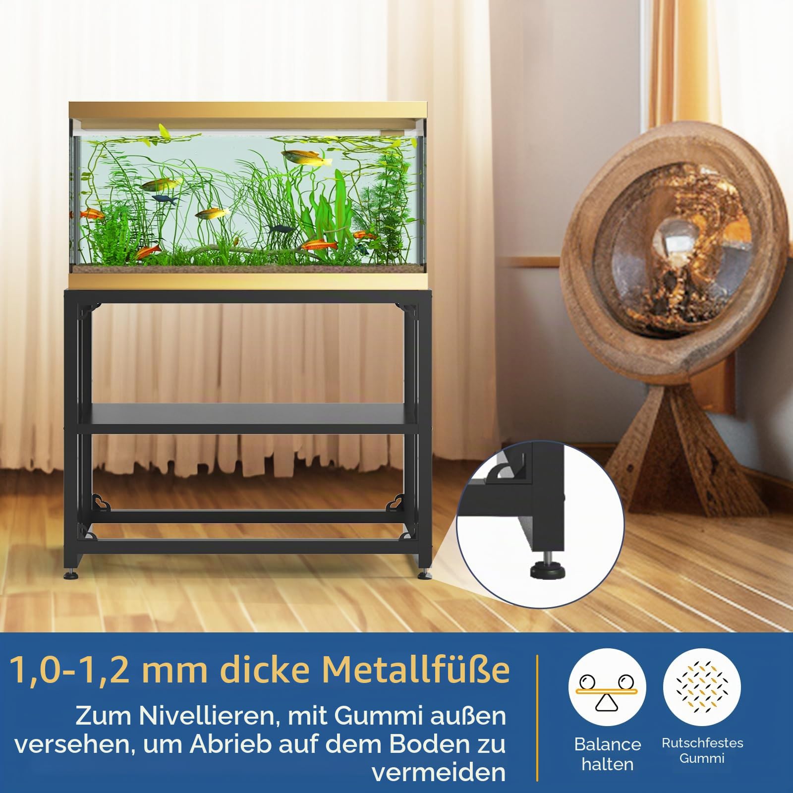 Tocretoare Aquariumständer aus Metall, 92,7 cm L x 47 cm B x 74 cm H, doppellagiges Aufbewahrungsdesign, geeignet für Zuhause und Büro, 299 kg Kapazität, schwarz (Tank nicht im Lieferumfang enthalten)