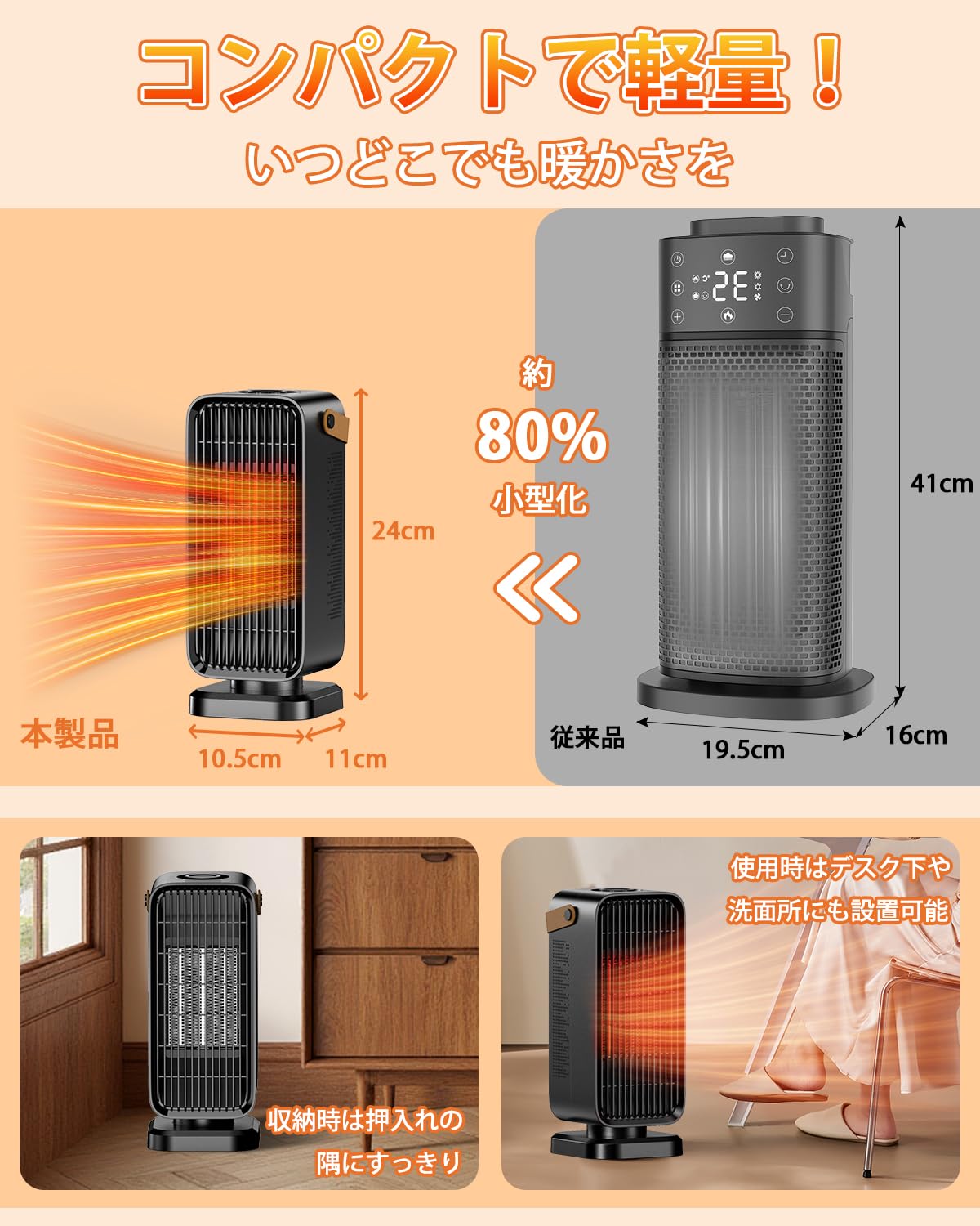 Amazon | Uzantoo セラミックヒーター【2025冬新登場】 小型 速暖 電気