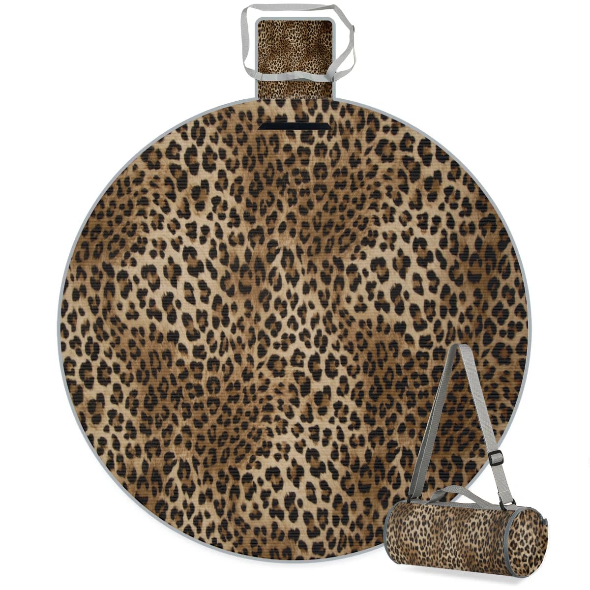 Mularoka Animals Leopard Print Round Picnic Blankets Waterproof Sandproof Foldable Beach Blanket 58" x 58" Extra Large Portable Washable Outdoor Mat for Camping Park Grass Travel