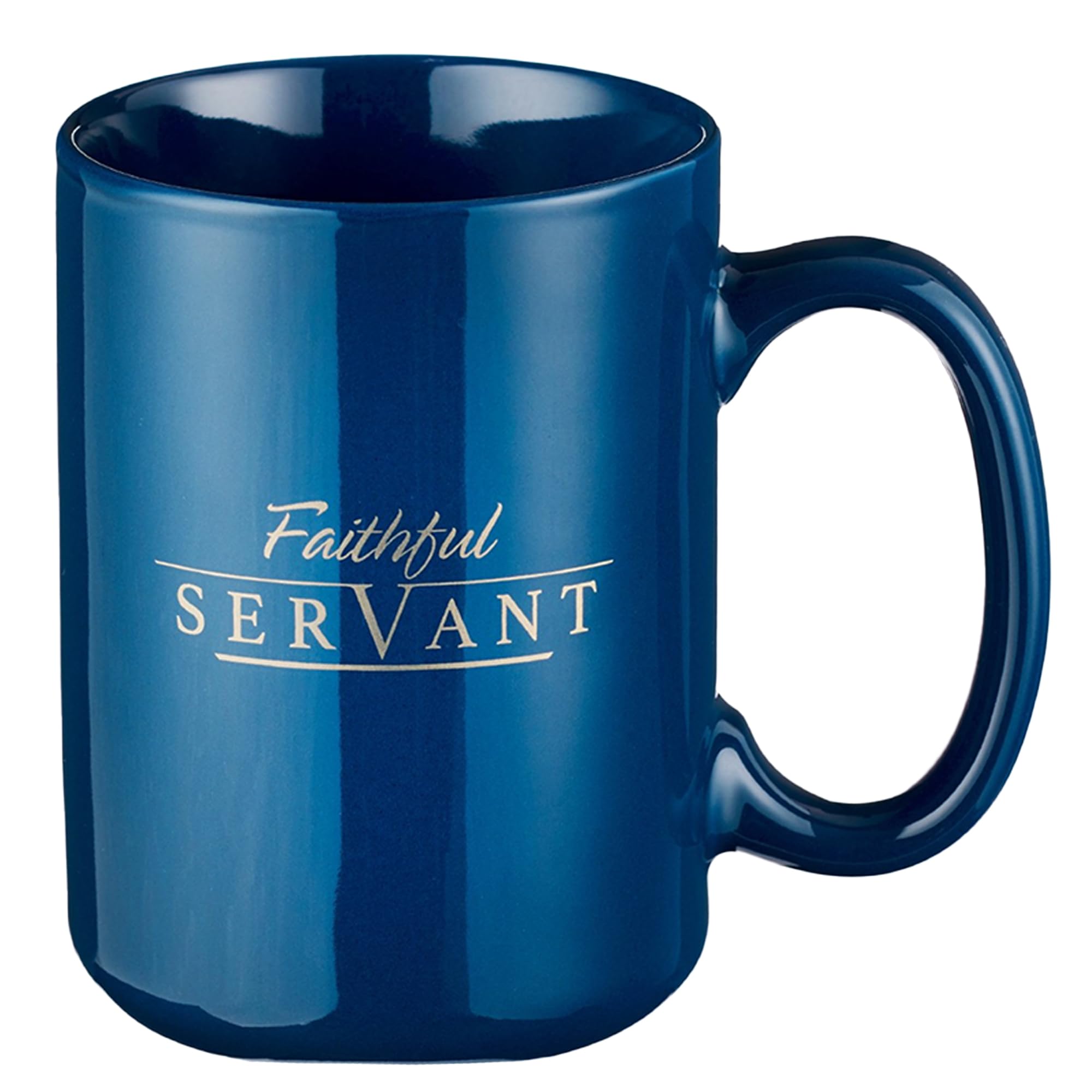Christian Art Gifts Navy Blue Ceramic Coffee Mug – 14 oz. Lead & Cadmium-free Large Inspirational Scripture Coffee and Tea Mug for Men & Pastors with Bible Verse: Faithful Servant – 2 Chronicles 15:7