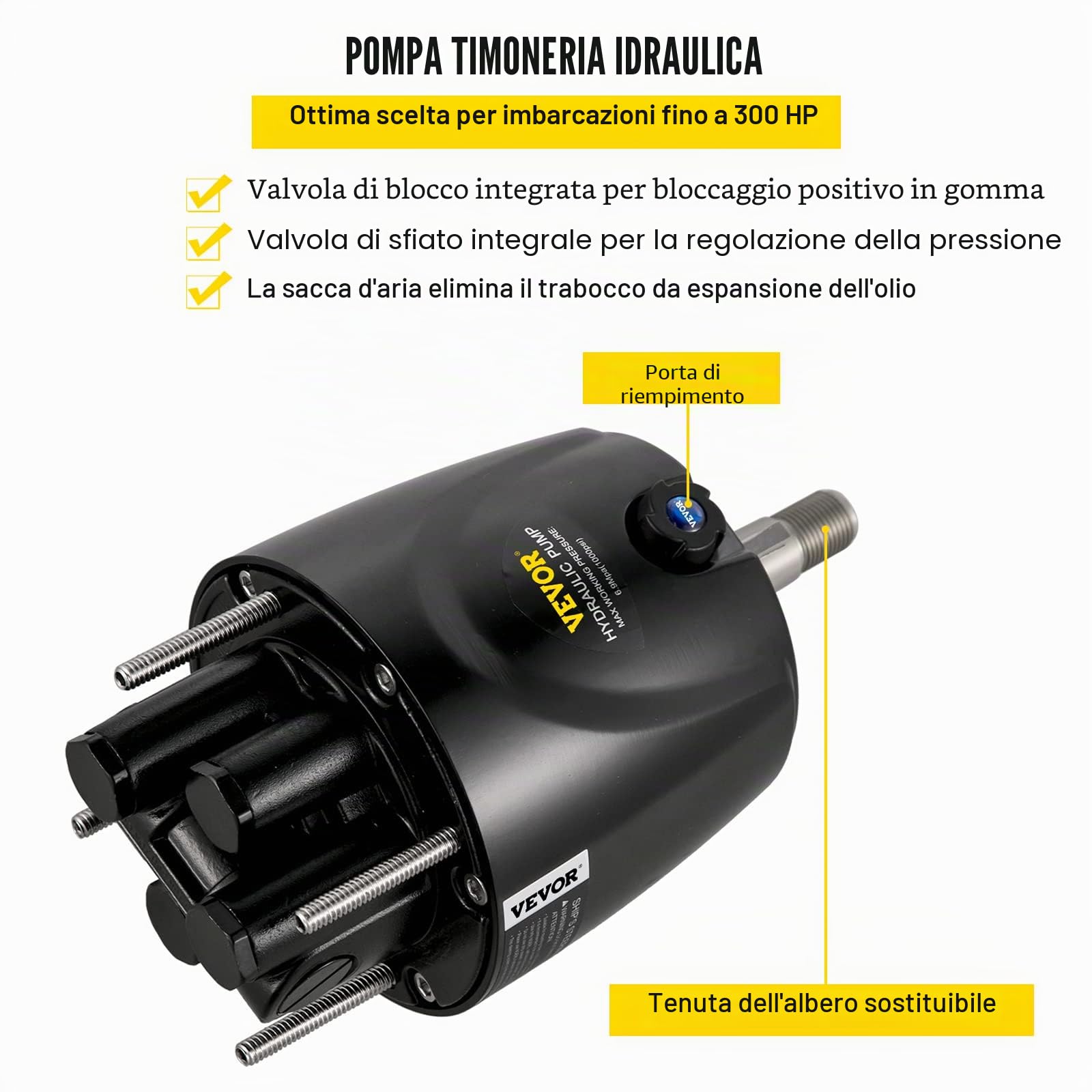 VEVOR Kit sterzo Idraulico fuoribordo 300HP, Kit sterzo Idraulico Pompa timone, Kit sterzo Idraulico per Barca con Tubo sterzo Idraulico da 22 Piedi per Sistema di sterzo Barca