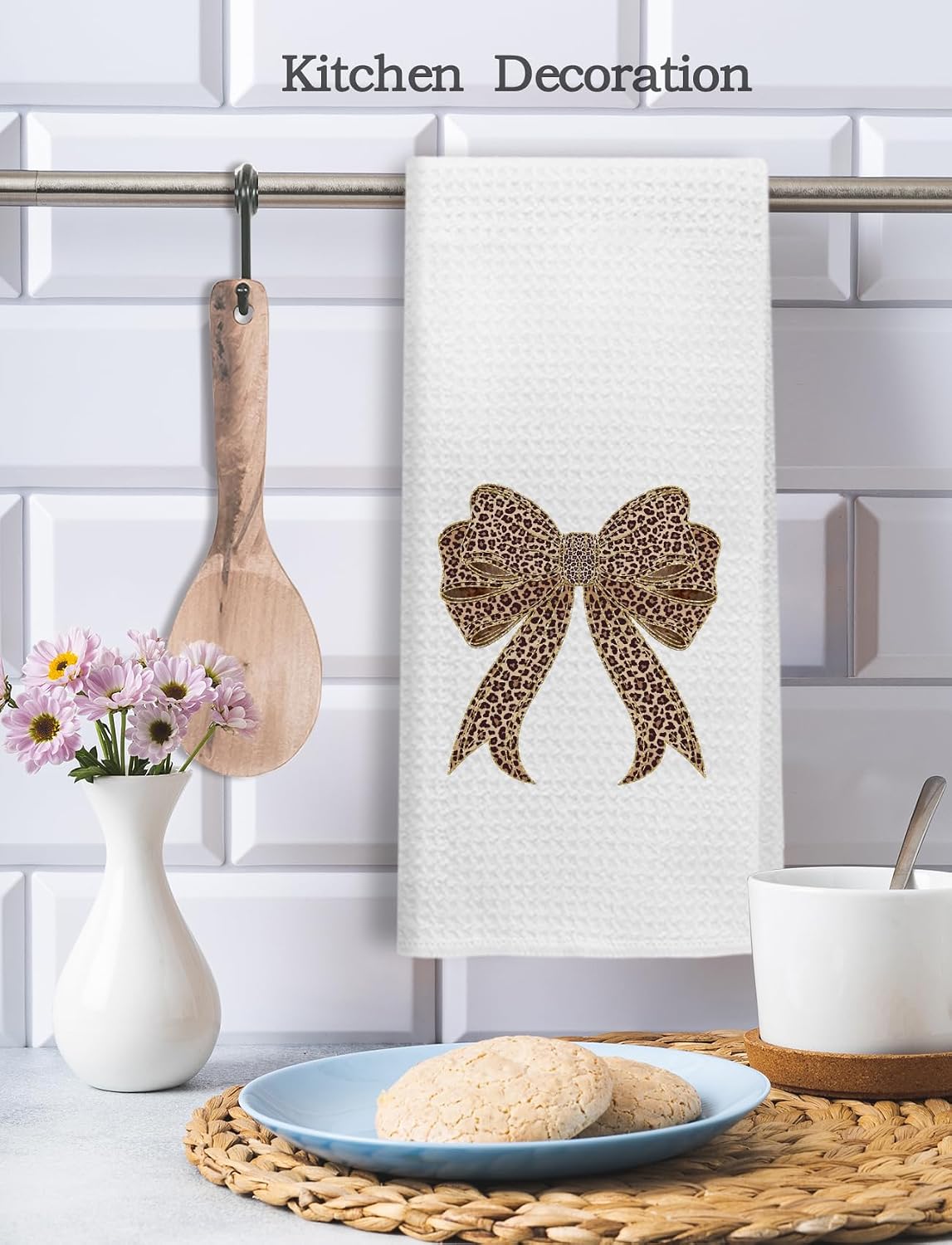 Coquette Leopard Print Bow Kitchen Towels, Trendy Cheetah Print Dish Hand Tea Towels, Coquette Girly Bathroom Decor, 16x24 Inch,Cheetah Modern Bow Towels for Kitchen Bathroom image 5