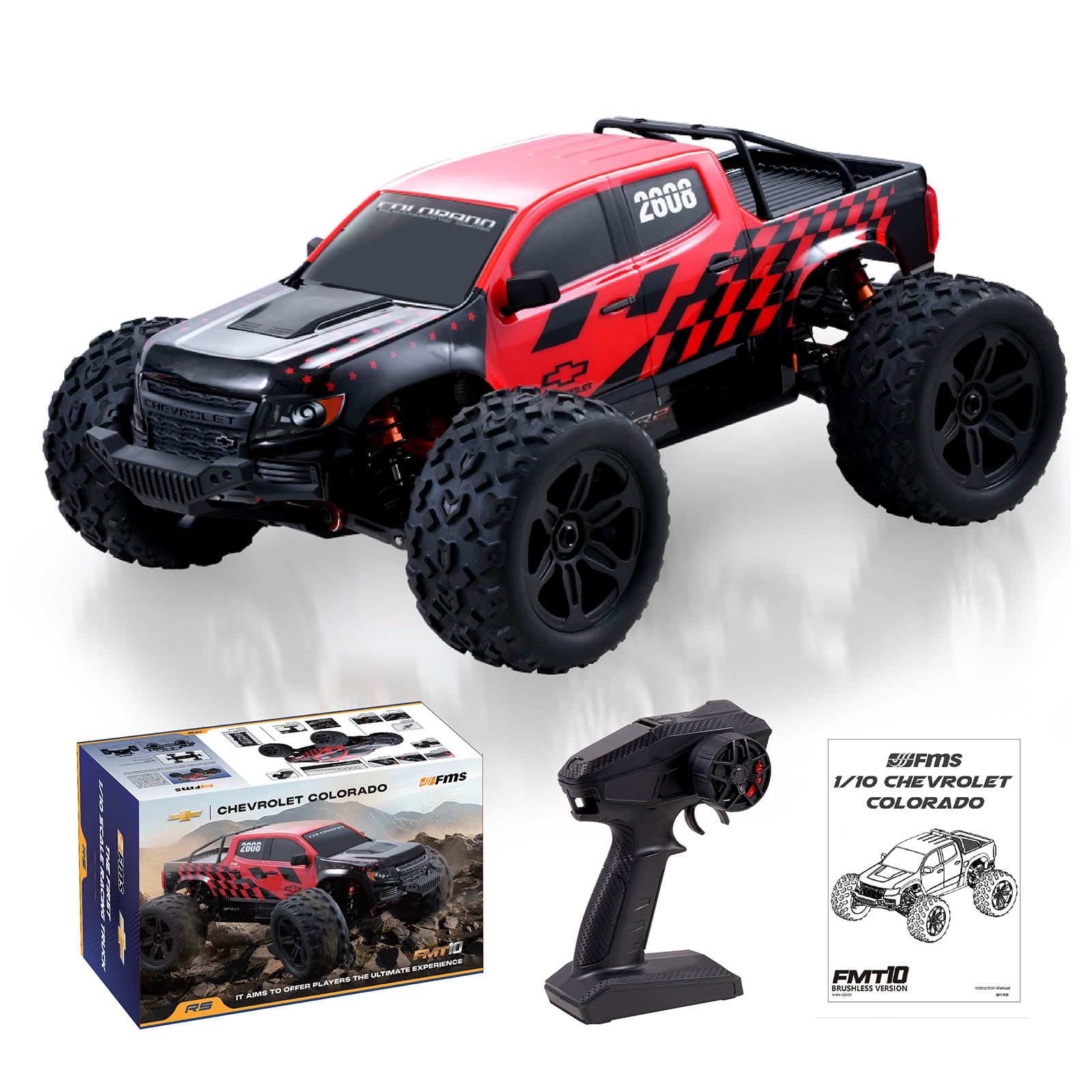 FCXㅤ FMS FMT10 1/10 Chevrolet Colorado Brushless RC Truck, 4WD Off-Road Crawler with Metal Chassis, Waterproof ESC, Hobby Grade Remote Control Car for