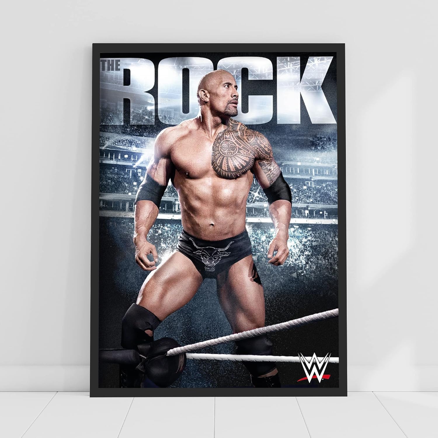 Themed Black Wwe Print - The Rock In Ring Poster Wrestling Wall Art (A3-29.7Cm X 42Cm)