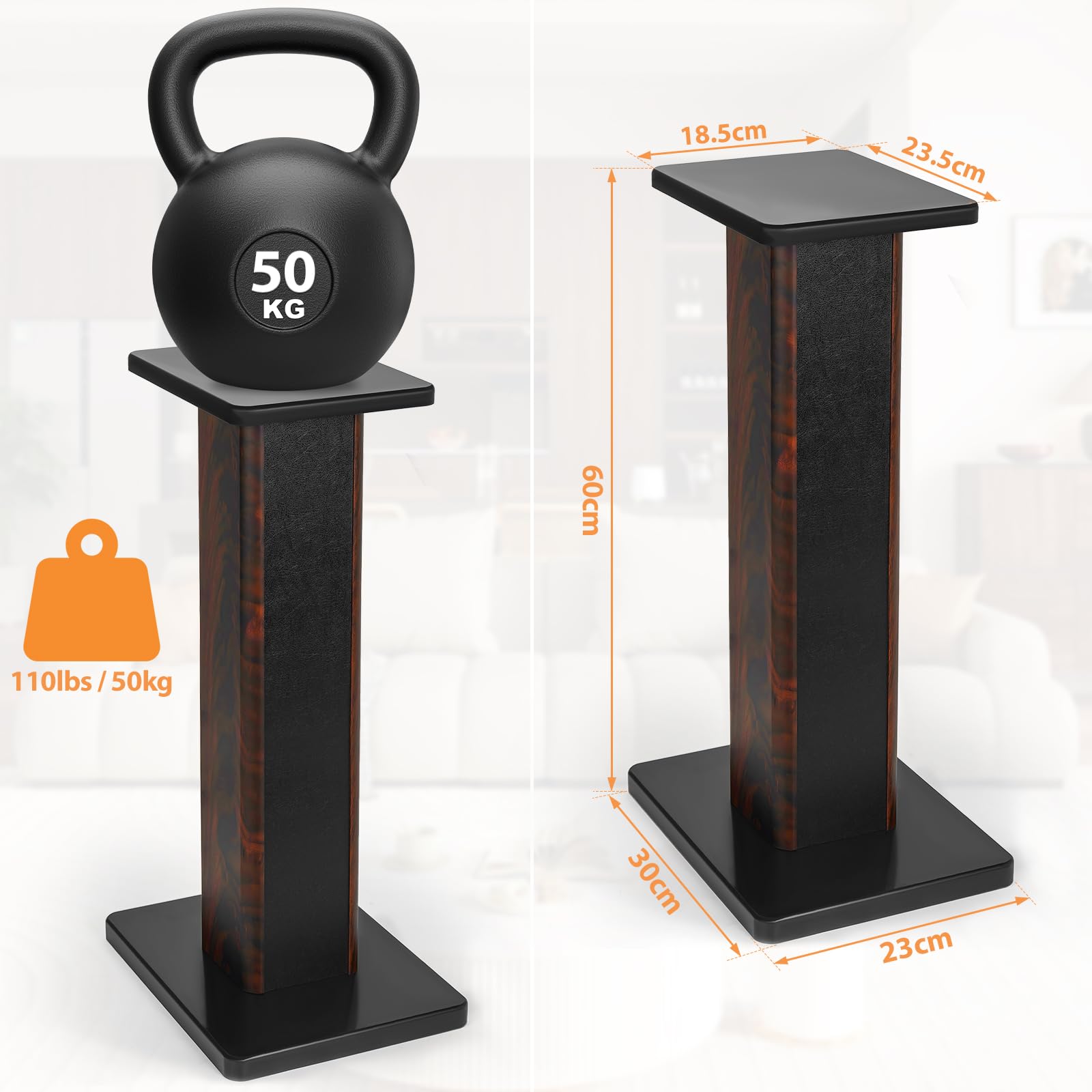 2er-Pack Holz-Lautsprecherständer mit Sand Füllbarer Design, Boxenständer Holz für Satelliten Regallautsprecher, Tragkraft bis zu 50 KG, Universelle Lautsprecherständer (60CM)