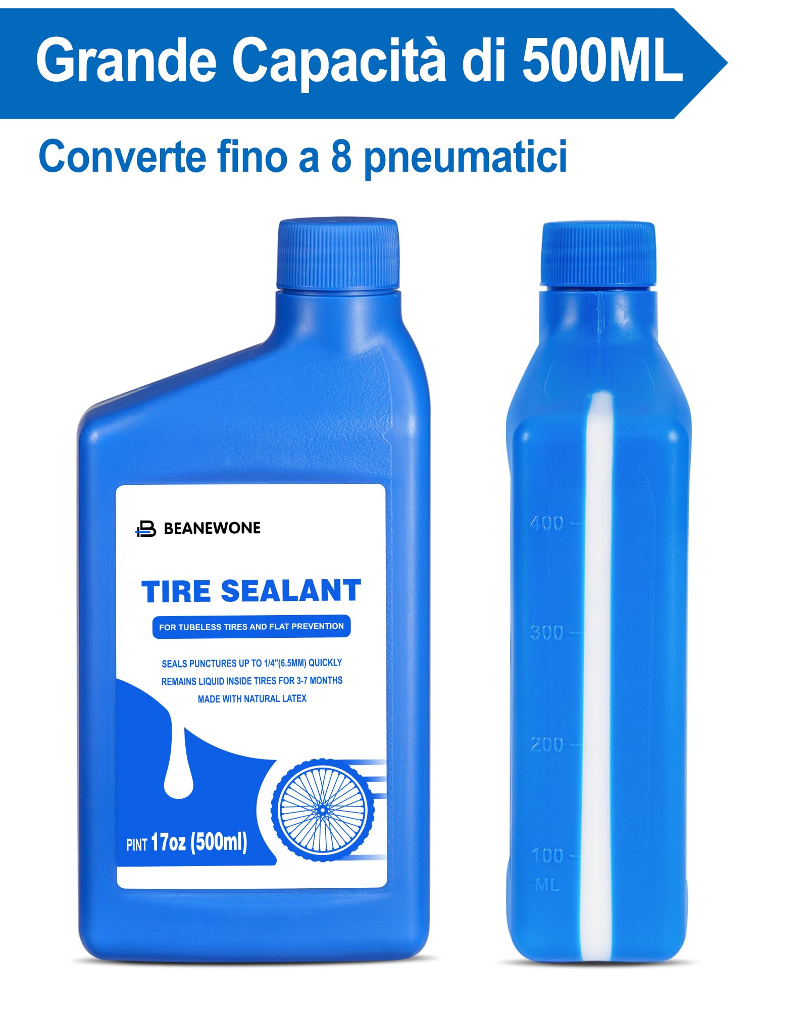 Beanewone Lattice per Tubeless MTB, 500ml Liquido Tubeless MTB per Pneumatici MTB, Strada, CX e Gravel Bike
