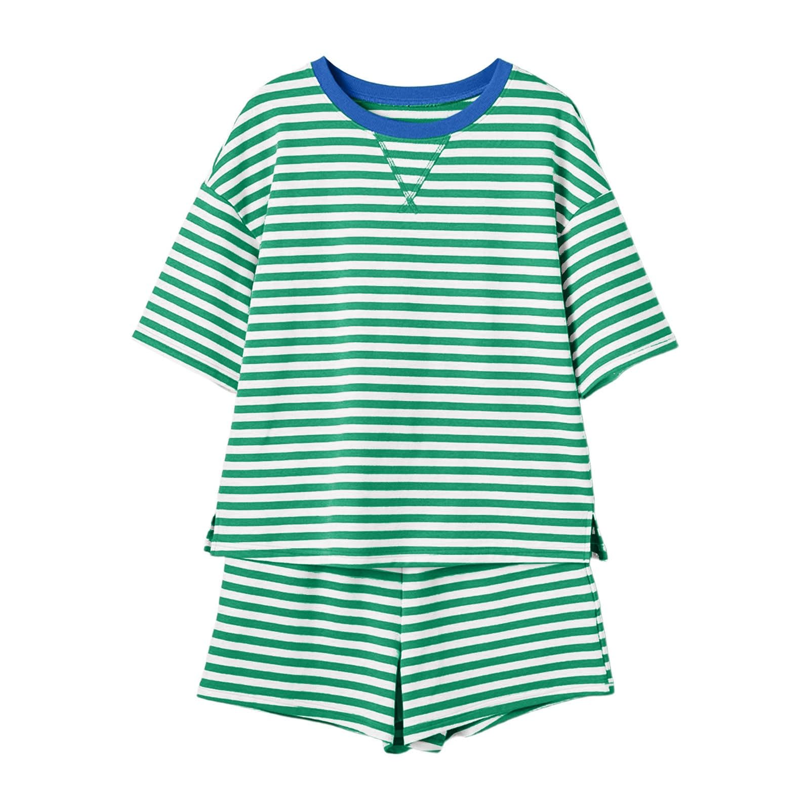 Generisch Costume a righe in due pezzi con laccetto anteriore per tutti i giorni, tempo libero, vacanze. Combinazione di pantaloncini casual in stile femminile